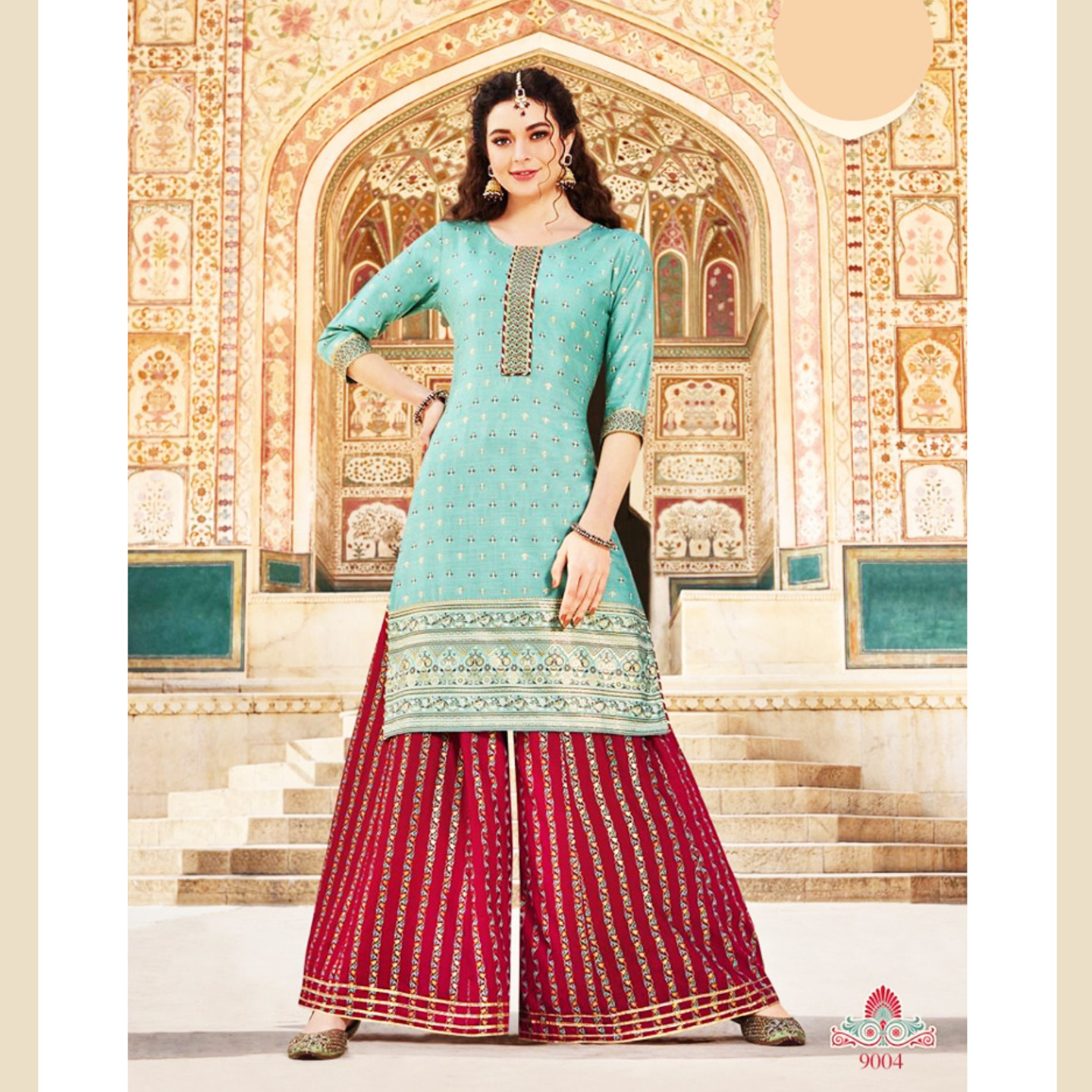 Talk By Fashion Kajal Style Women Light Blue Embroidered Kurta Palazzo Set