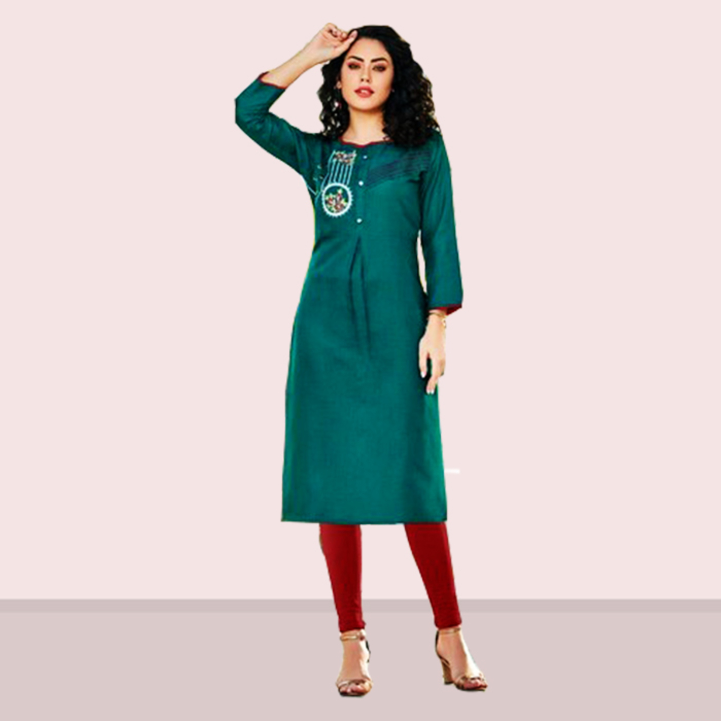 Talk By Fashion Women Cotton Slub Embroidered Kurti Dark Blue