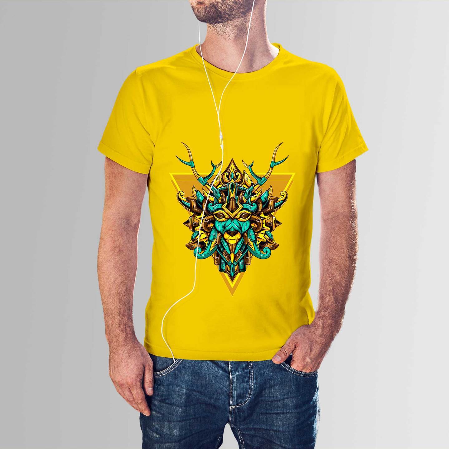 Talk By Fashion Artistic DEER  designer T-shirt for Men Yellow