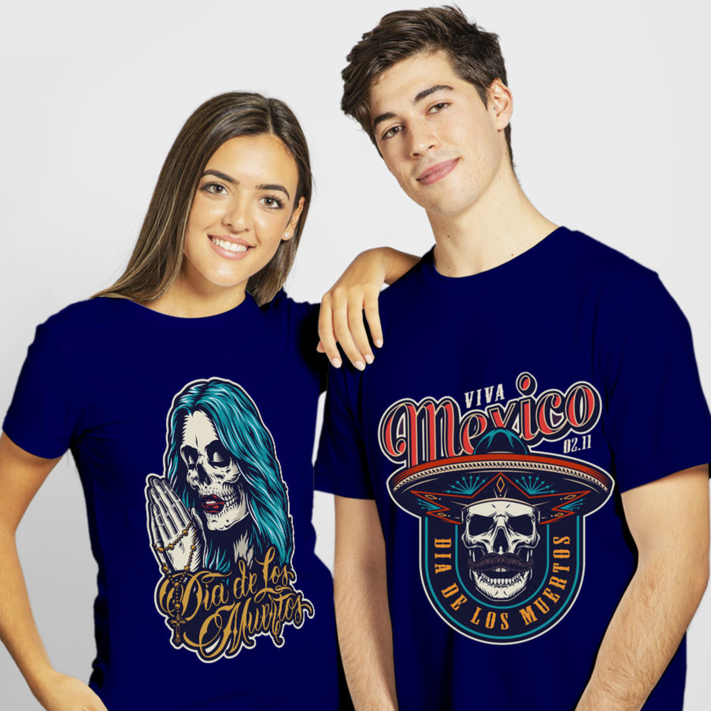 Talk By Fashion Mexican Celebration Couple T shirt -Blue