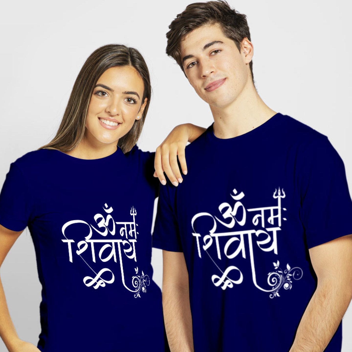 Talk By Fashion Om Namah Shivaye Spiritual Couple T shirt Blue