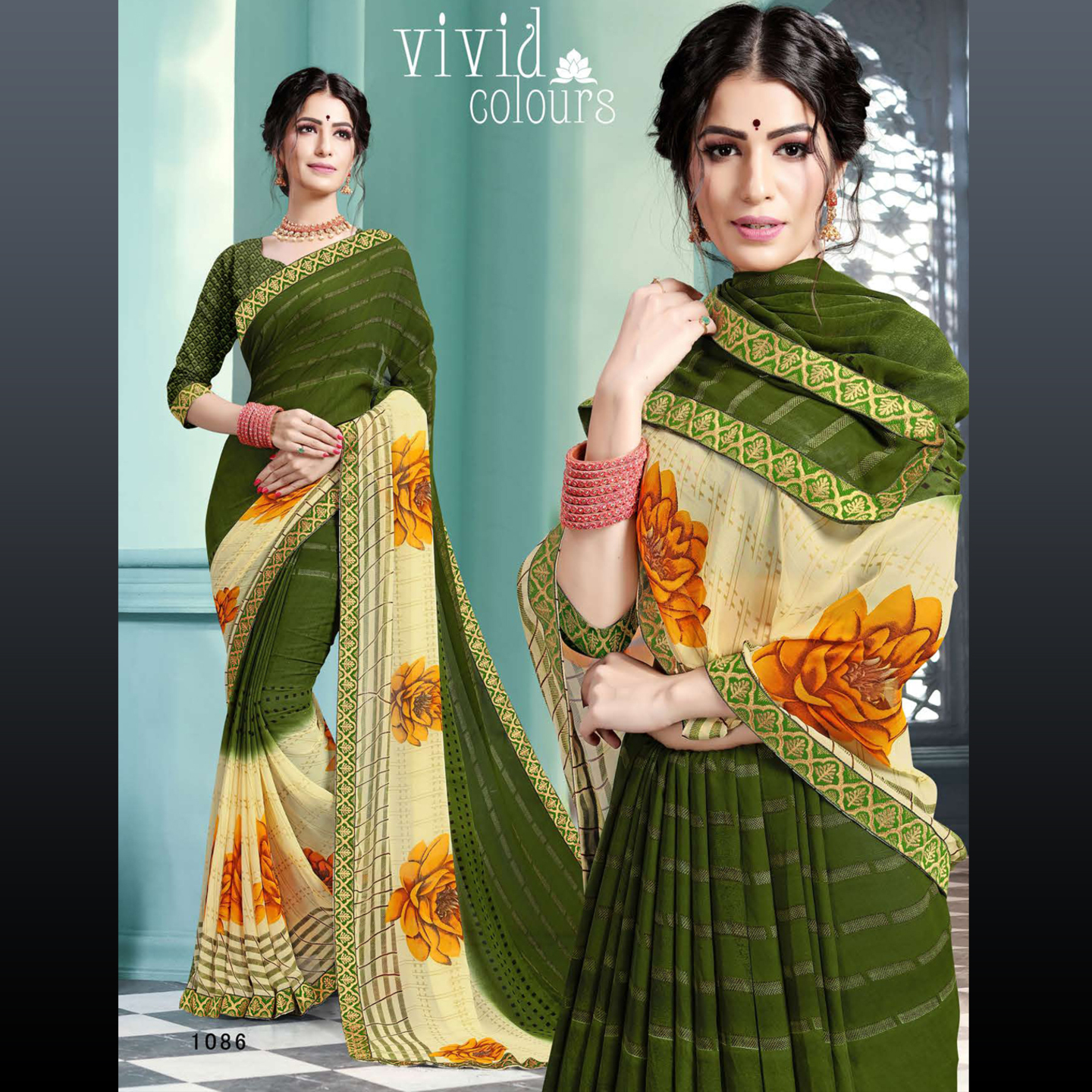 Talk By Fashion Women Soft Georgette Printed Saree Green