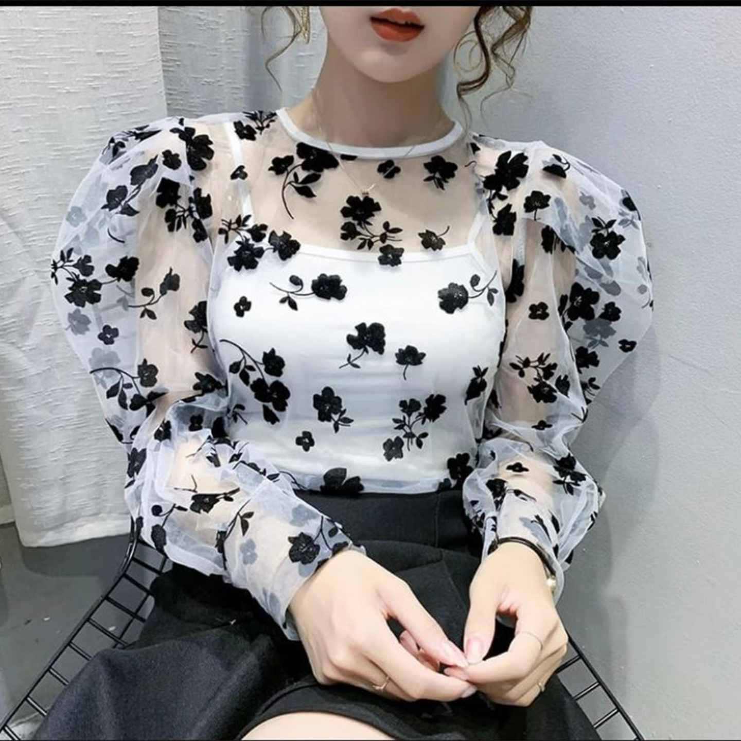 Talk By Fashion Women White Floral Net Crop Top
