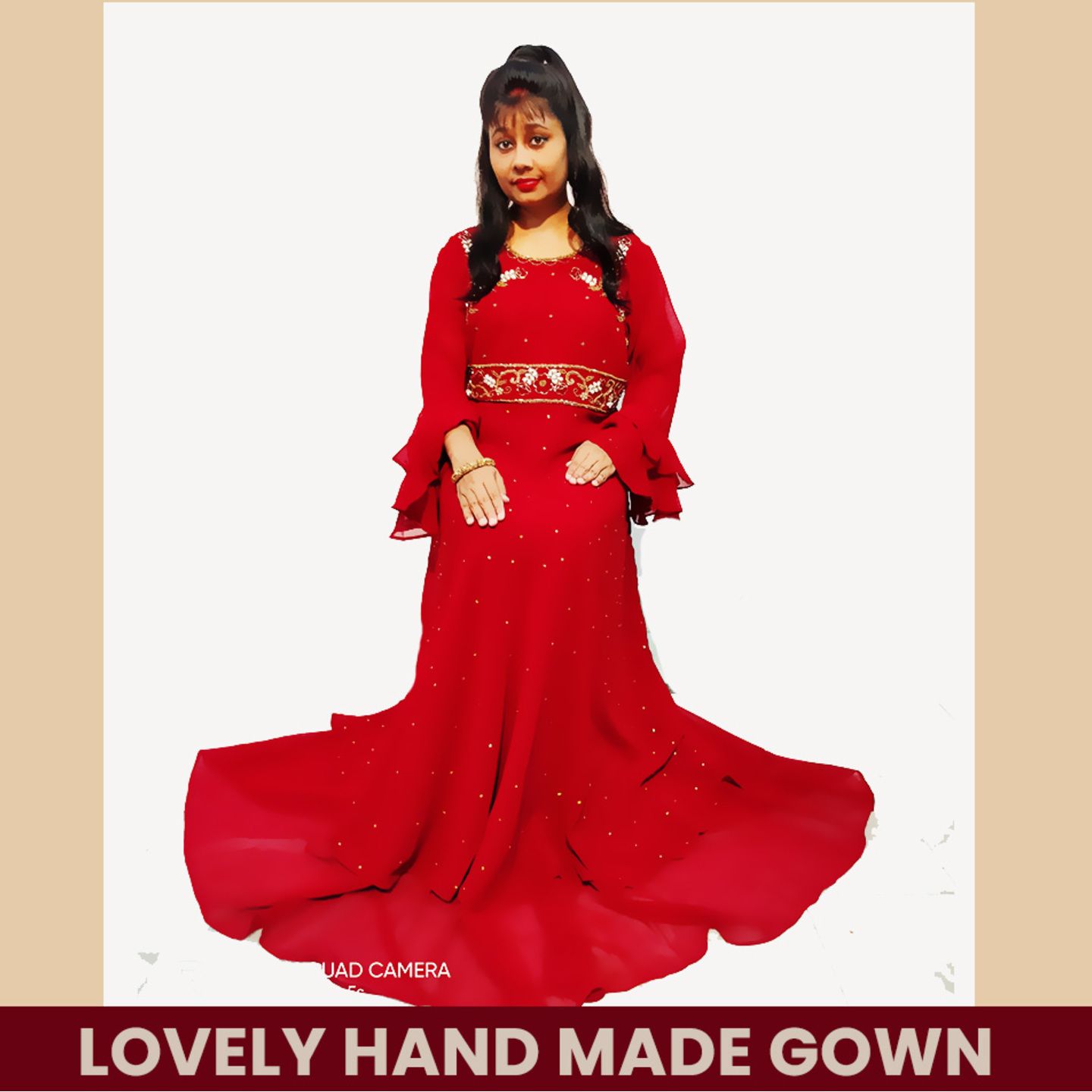 Women Dark Maroon Embroidered Heavy Flared Gown with Dupatta Set