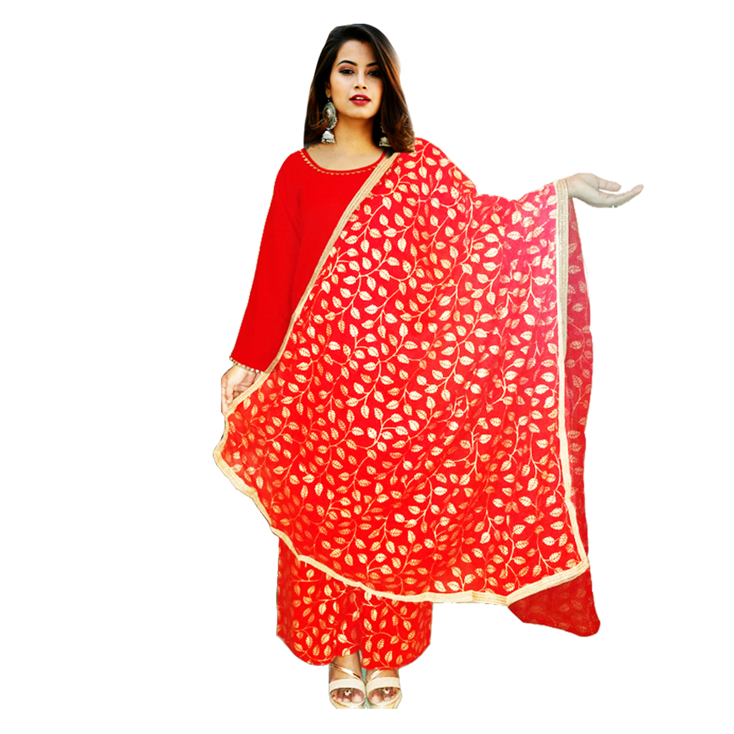 TBF Gold Leaf Printed Kurta Plazzo Set Red color