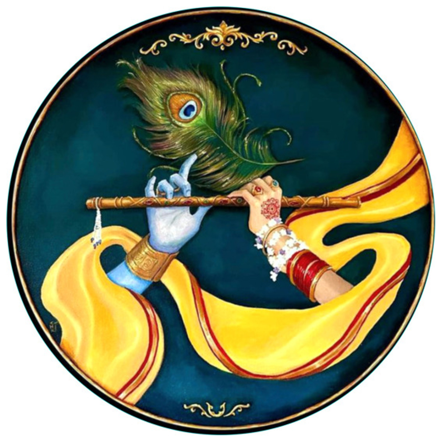 Radhe Krishna Murli wooden Cut Out