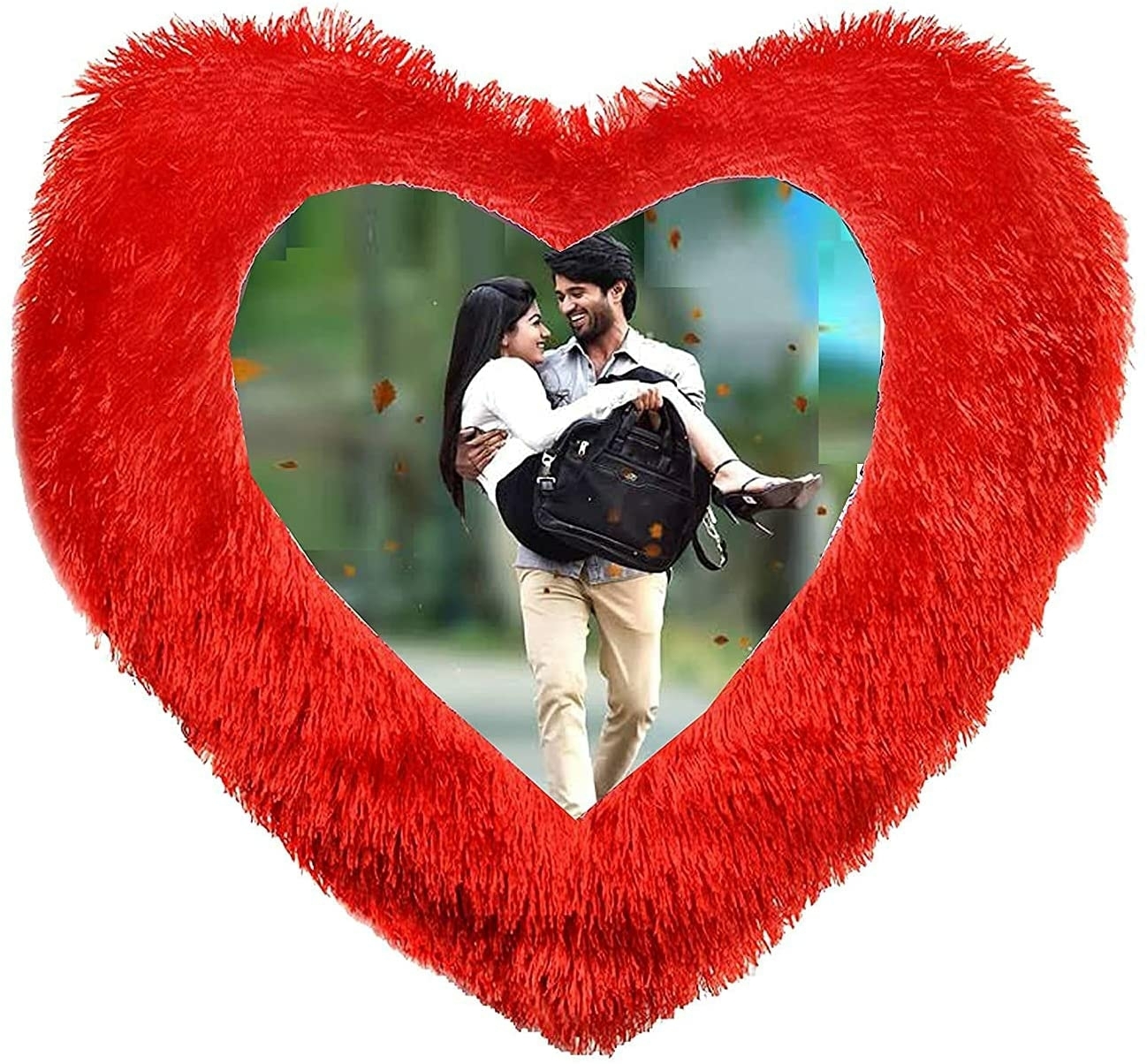 Heart Red Fur Custom Photo Cushion  15x15 inch, Personalized Comfort
