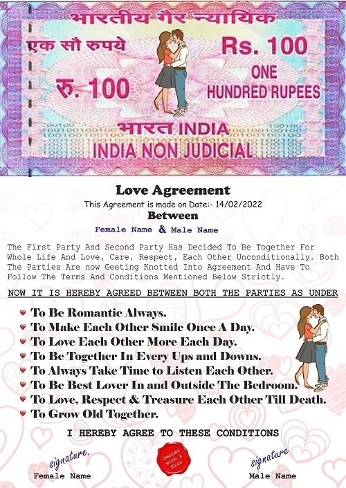 Love Agreement A4 Size