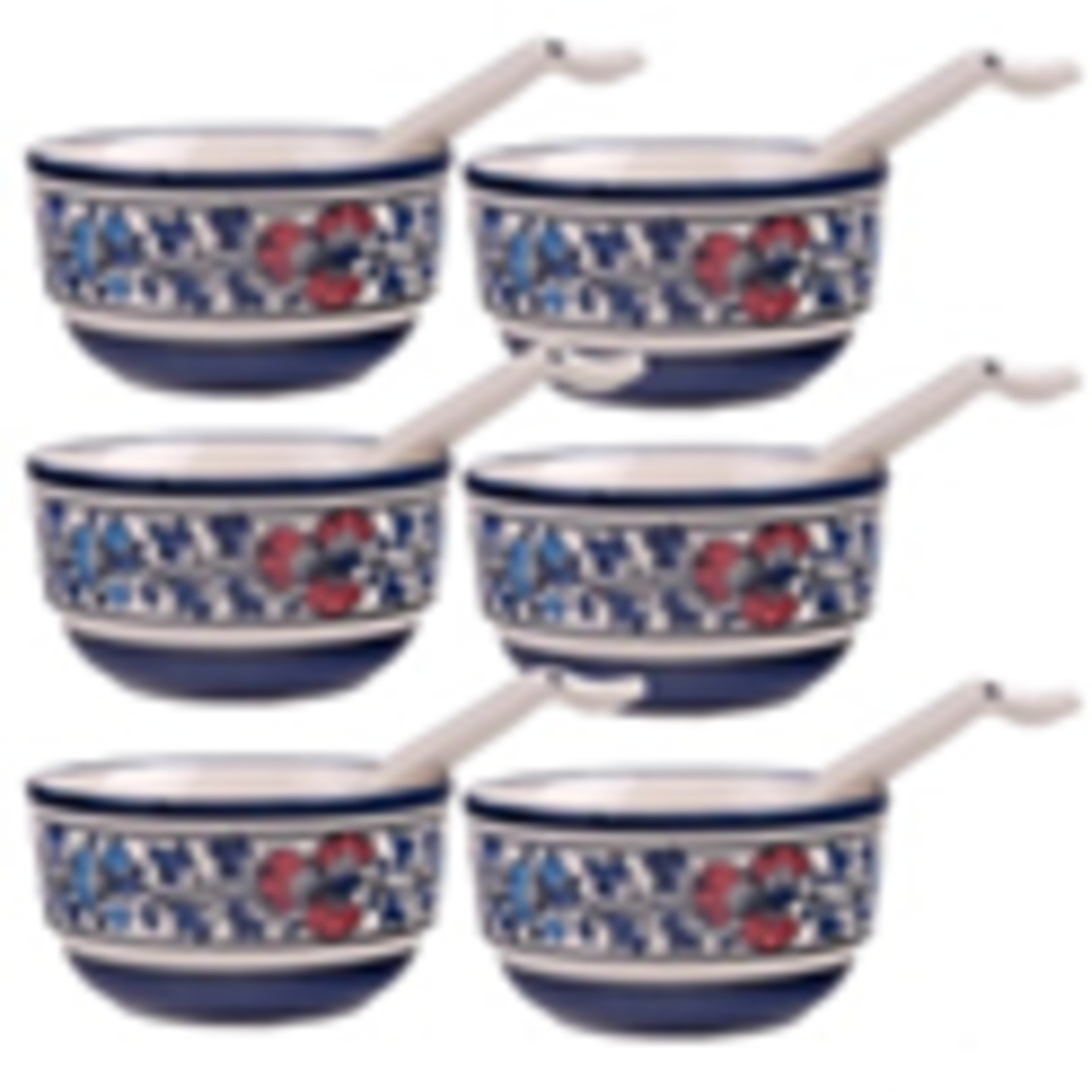 Soup Bowls Set of 6 Ceramic 6 Bowls , 6 Spoons, Multi Color ,Set of 6, , 100 Food & Microwave Safe