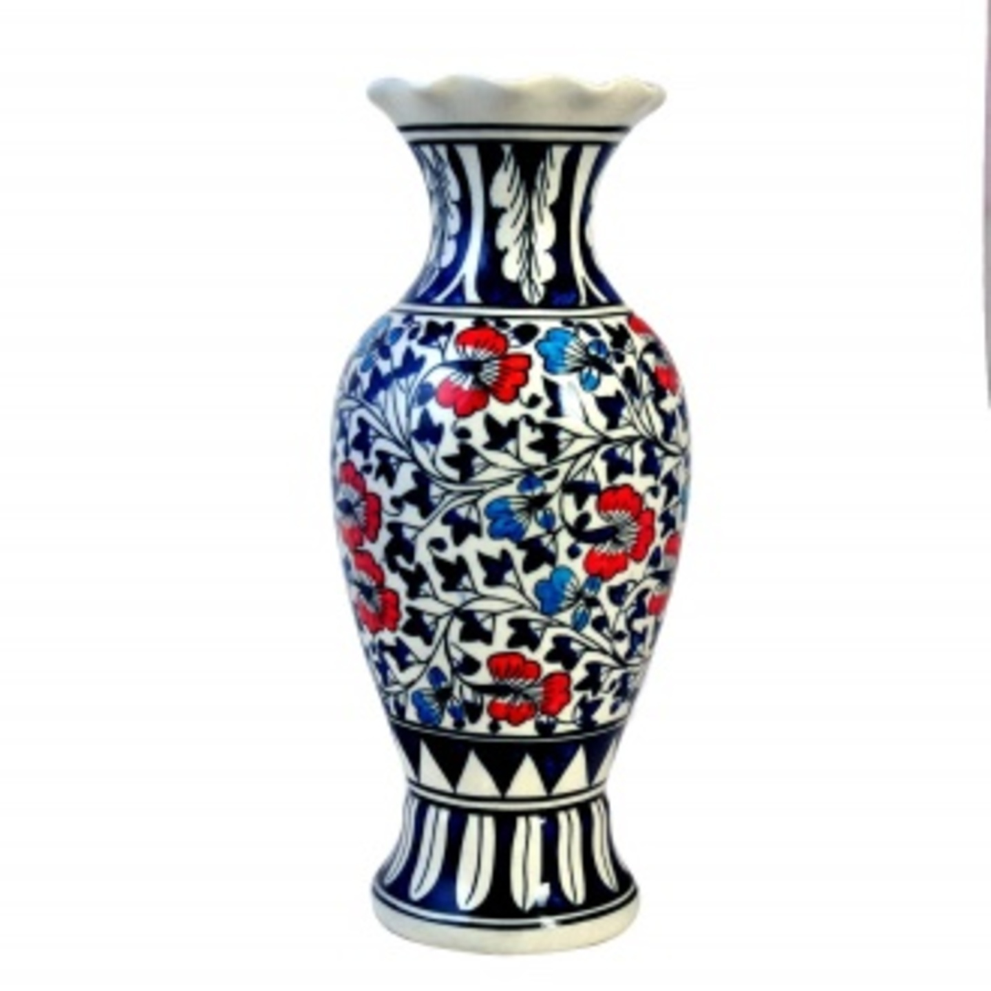 Blue Ceramic Flower Vase in Handmade 11 Inch  Hand Painted Flower Vase Ceramic