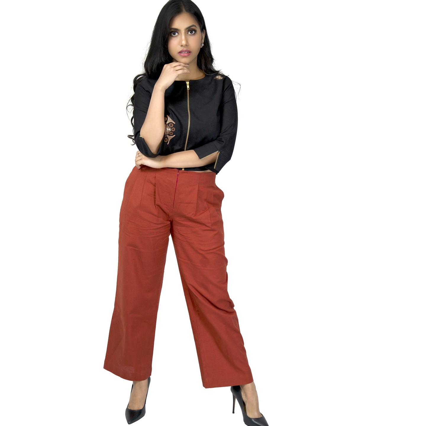 Solid Rust Pleated Pant