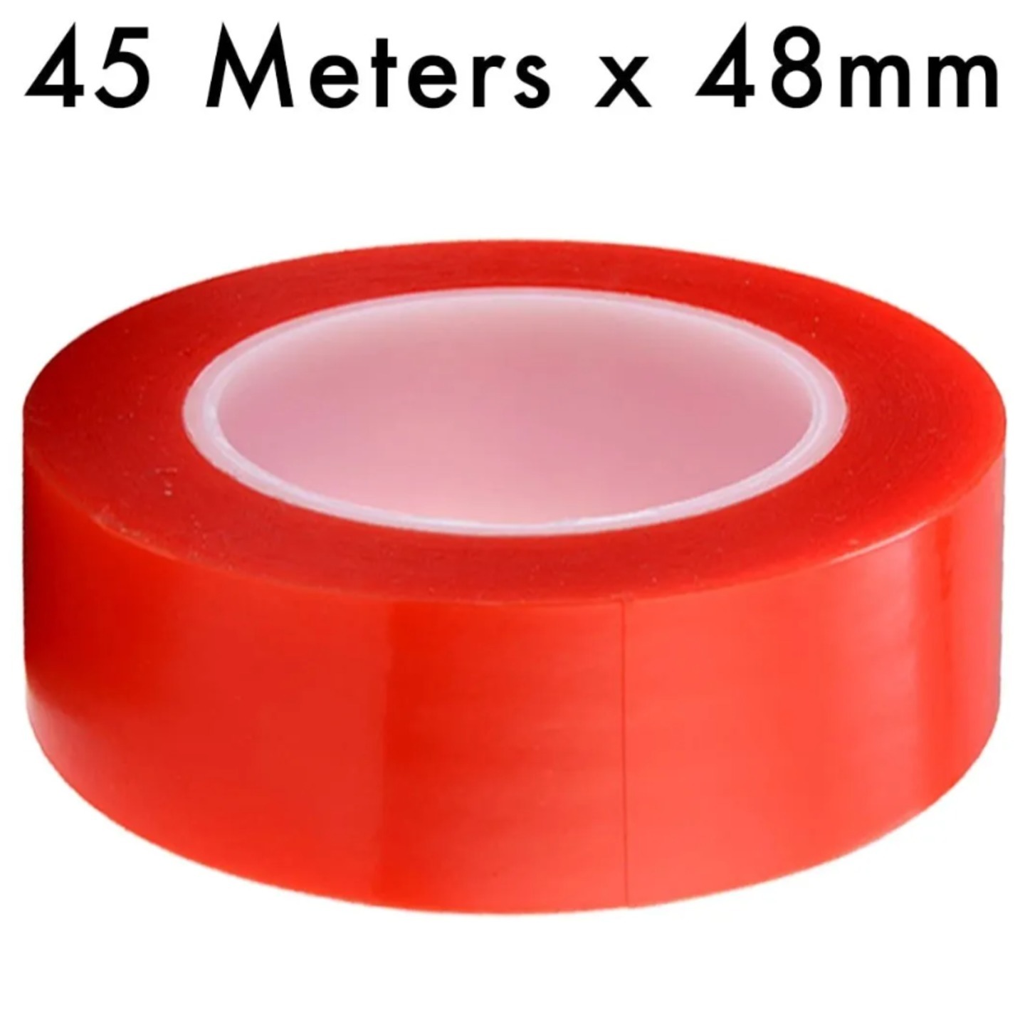 RED Strong Acrylic Transparent Adhesive  Double Sided Heat Resistant  Polyester Tape  45 Meters in Length  48mm Width