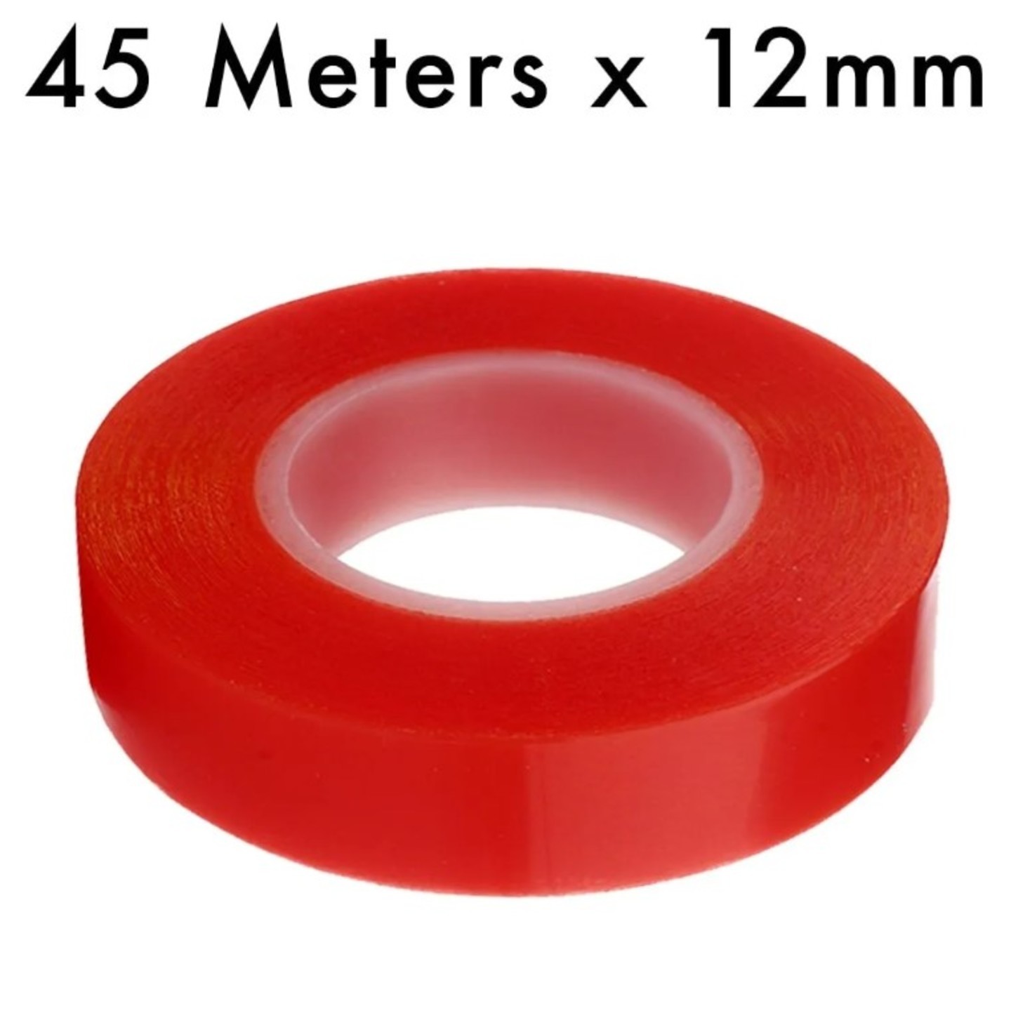 RED Strong Acrylic Transparent Adhesive  Double Sided Heat Resistant  Polyester Tape  45 Meters in Length  12mm Width