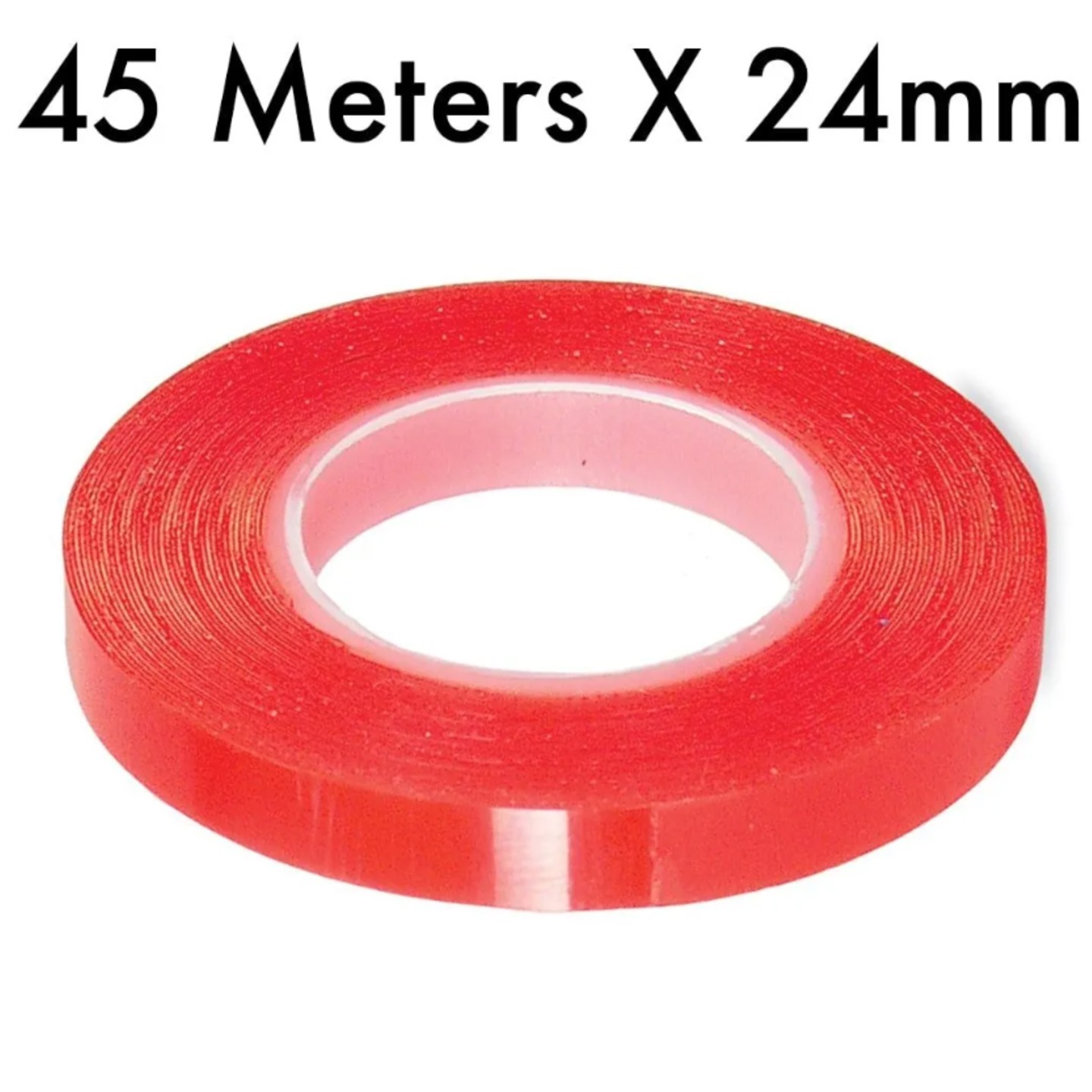 RED Strong Acrylic Transparent Adhesive  Double Sided Heat Resistant  Polyester Tape  45 Meters in Length  24mm Width