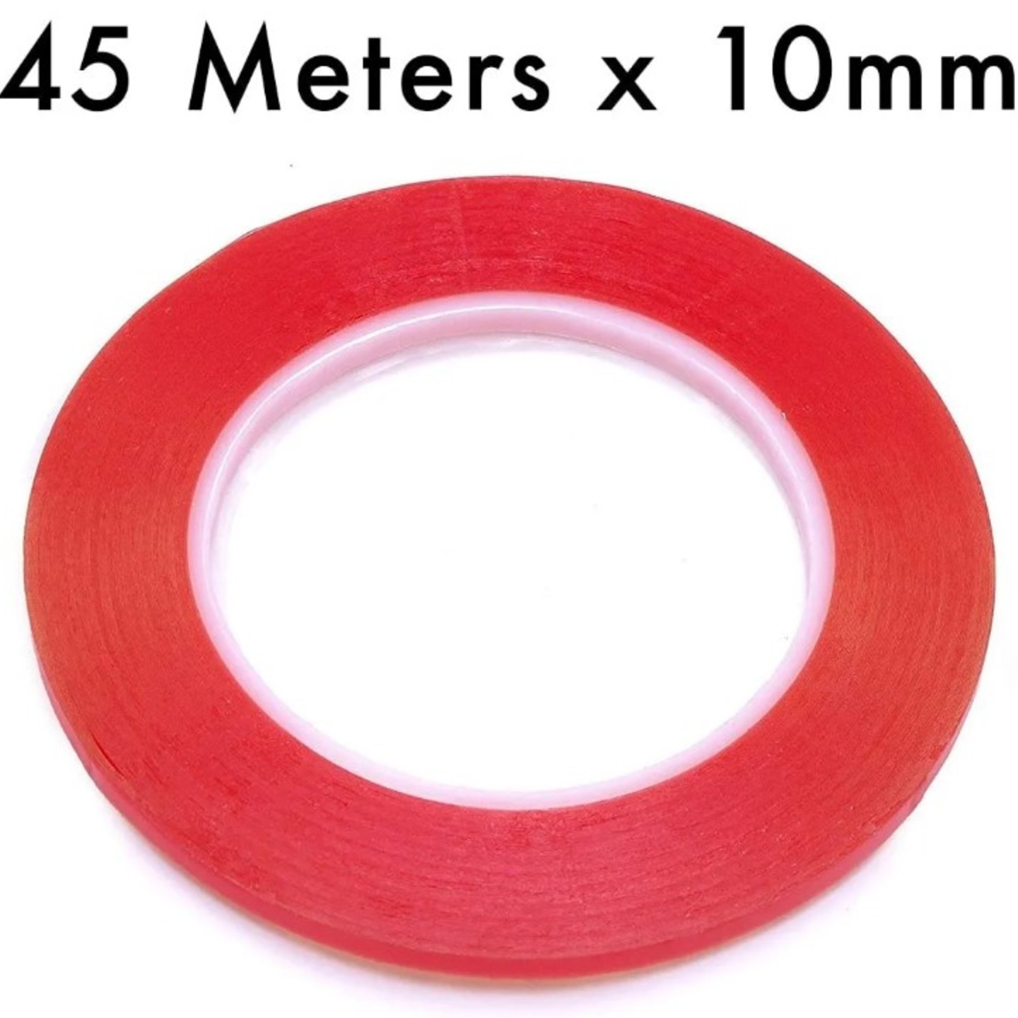 RED Strong Acrylic Transparent Adhesive  Double Sided Heat Resistant  Polyester Tape  45 Meters in Length  10mm Width