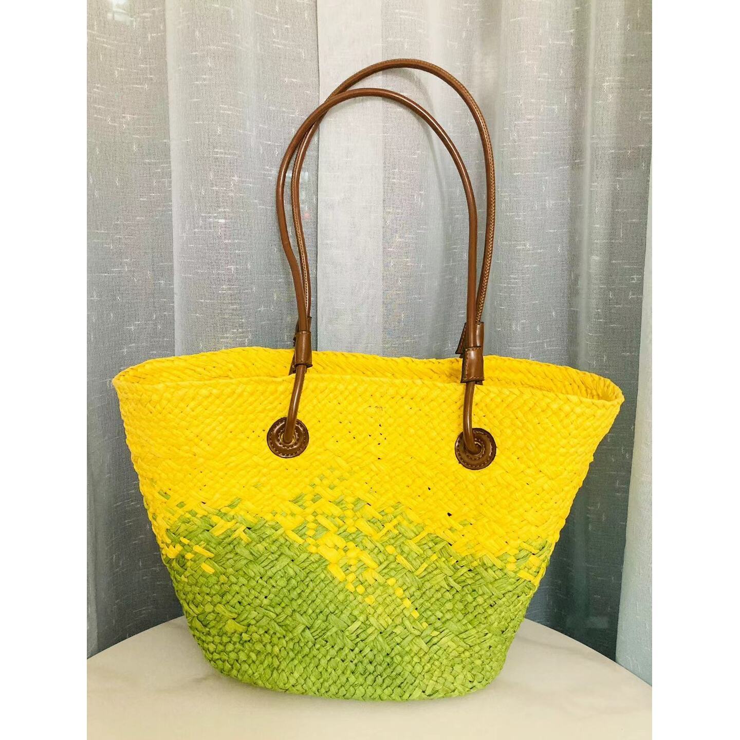 Straw Basket Bag in Yellow