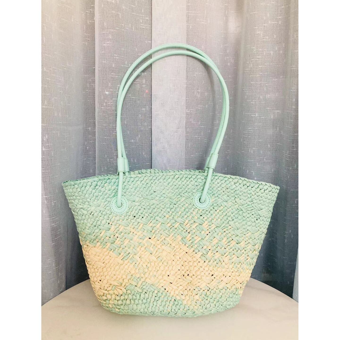 Straw Basket Bag in Sky Blue