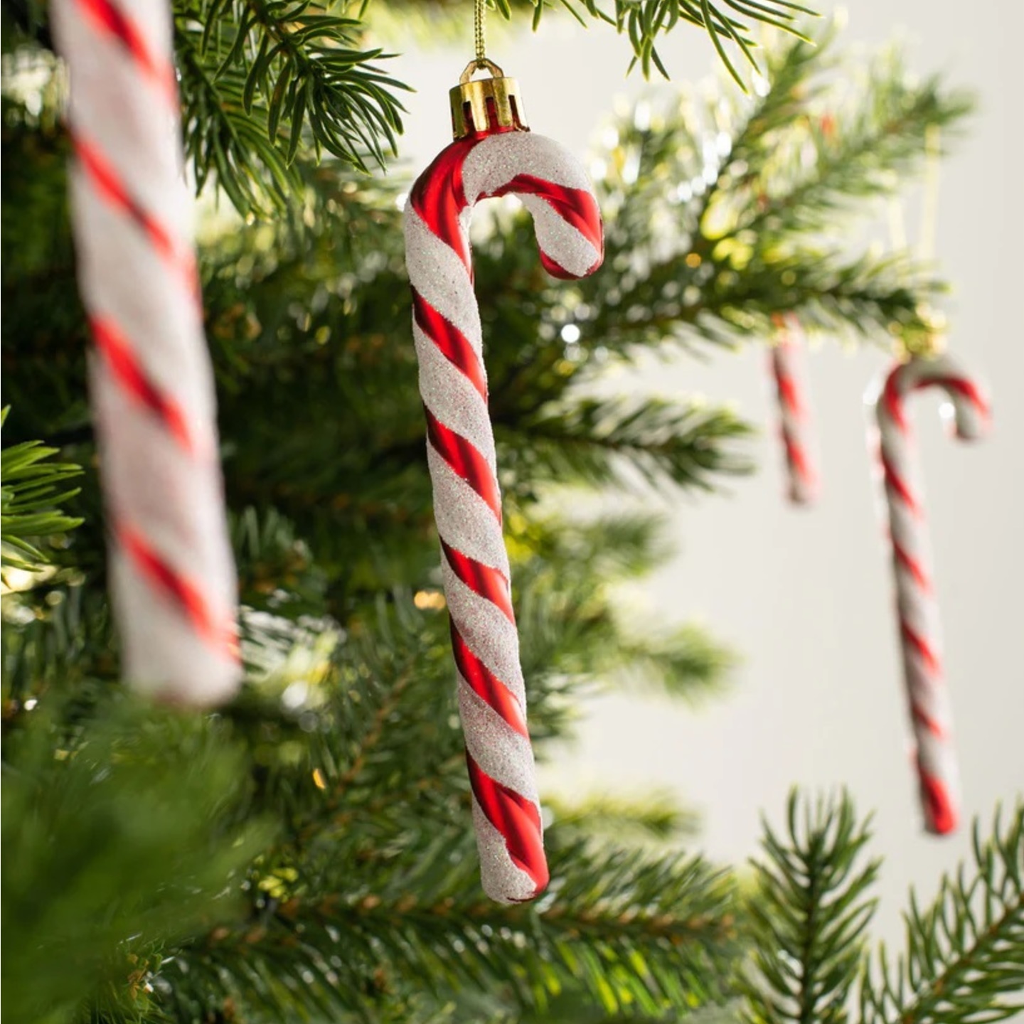 Candy Cane Baubles Christmas Tree Decorations, 6 Pack, Red