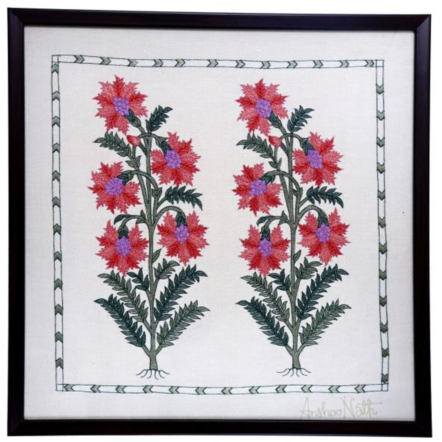 Marigold Embroidered Tassar Silk 14.7x14.7 Wall Art