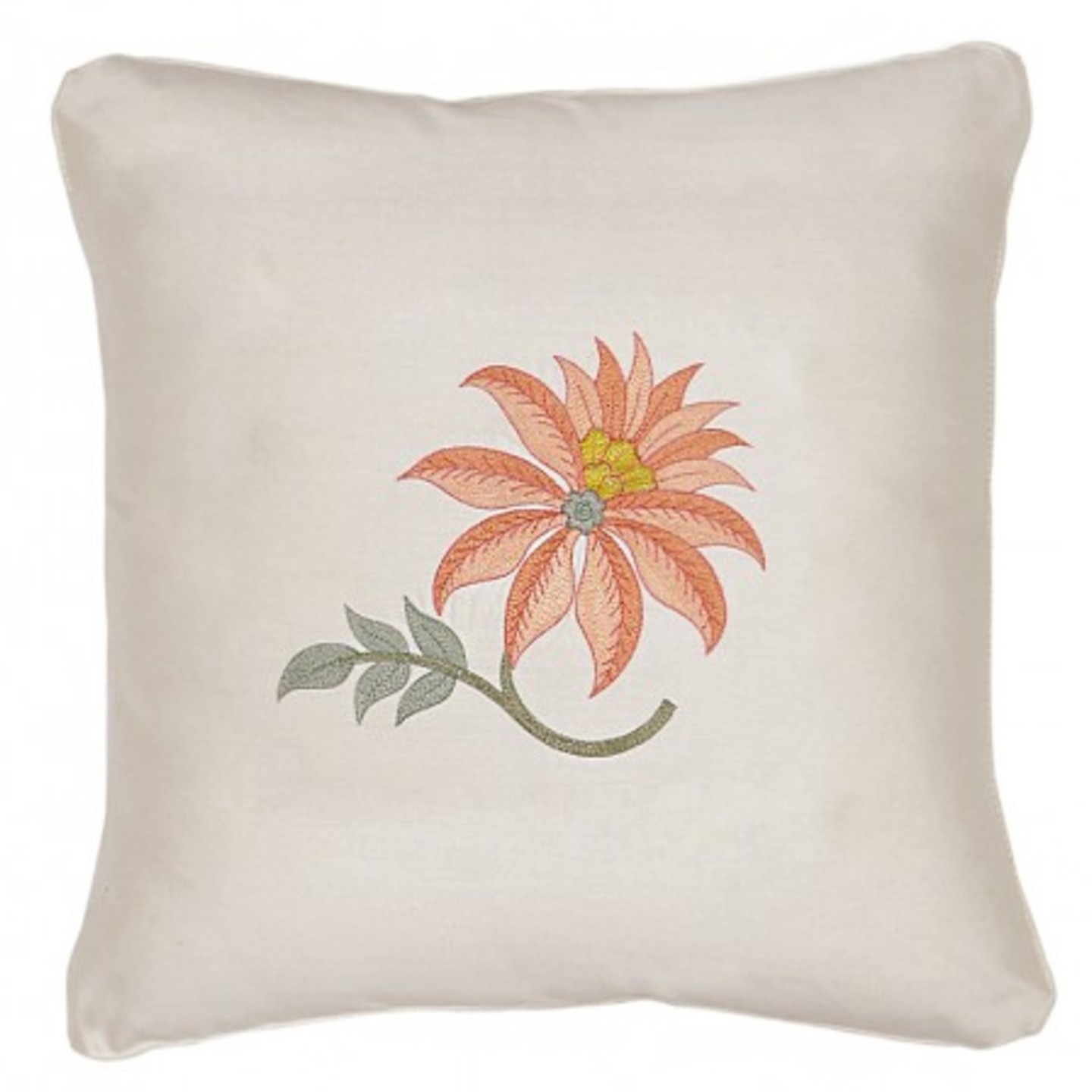 Floral Embroidered Tassar Silk 16x16 Orange & Rust Cushion Cover