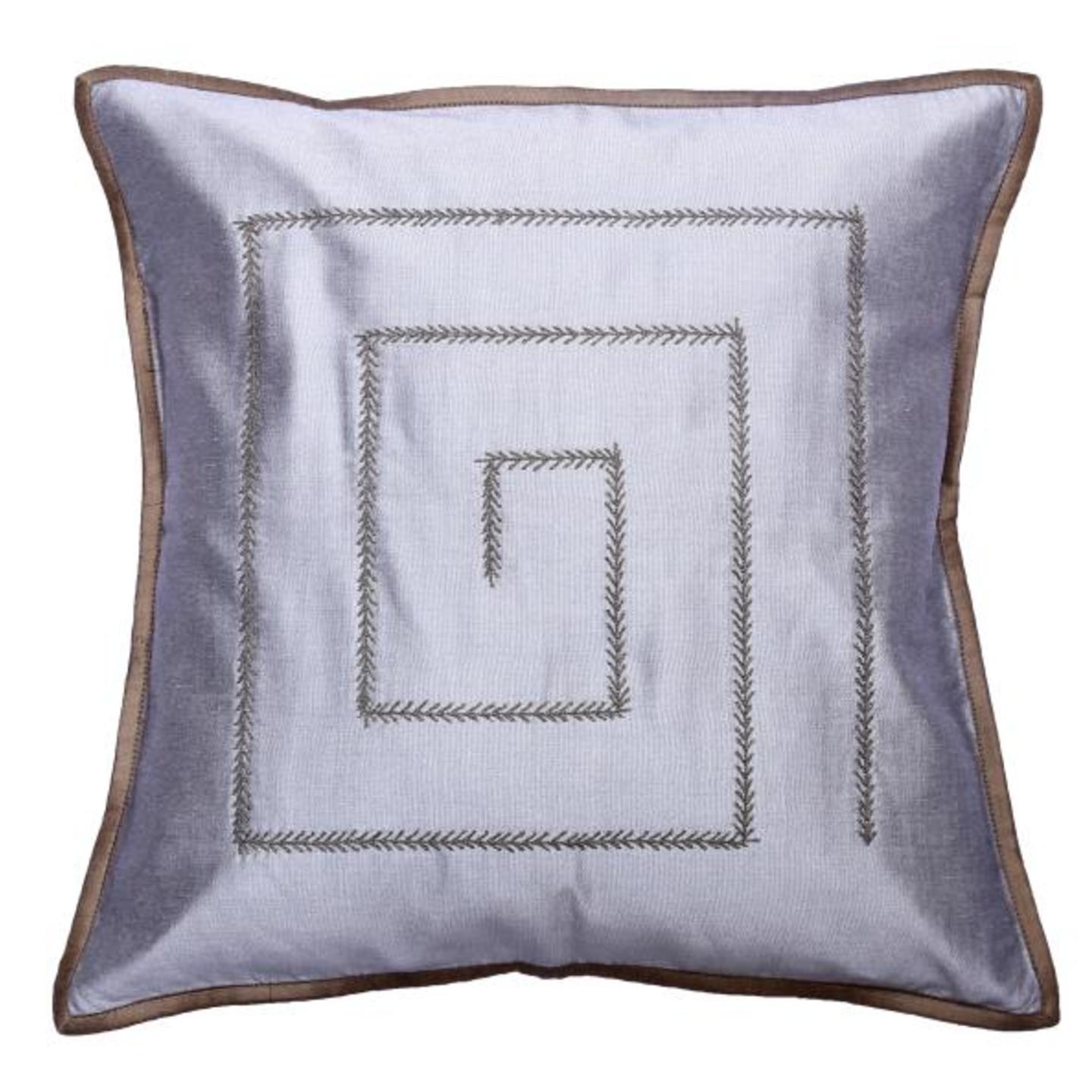Kantha Embroidered Tassar Silk 16x16 Grey Cushion Cover