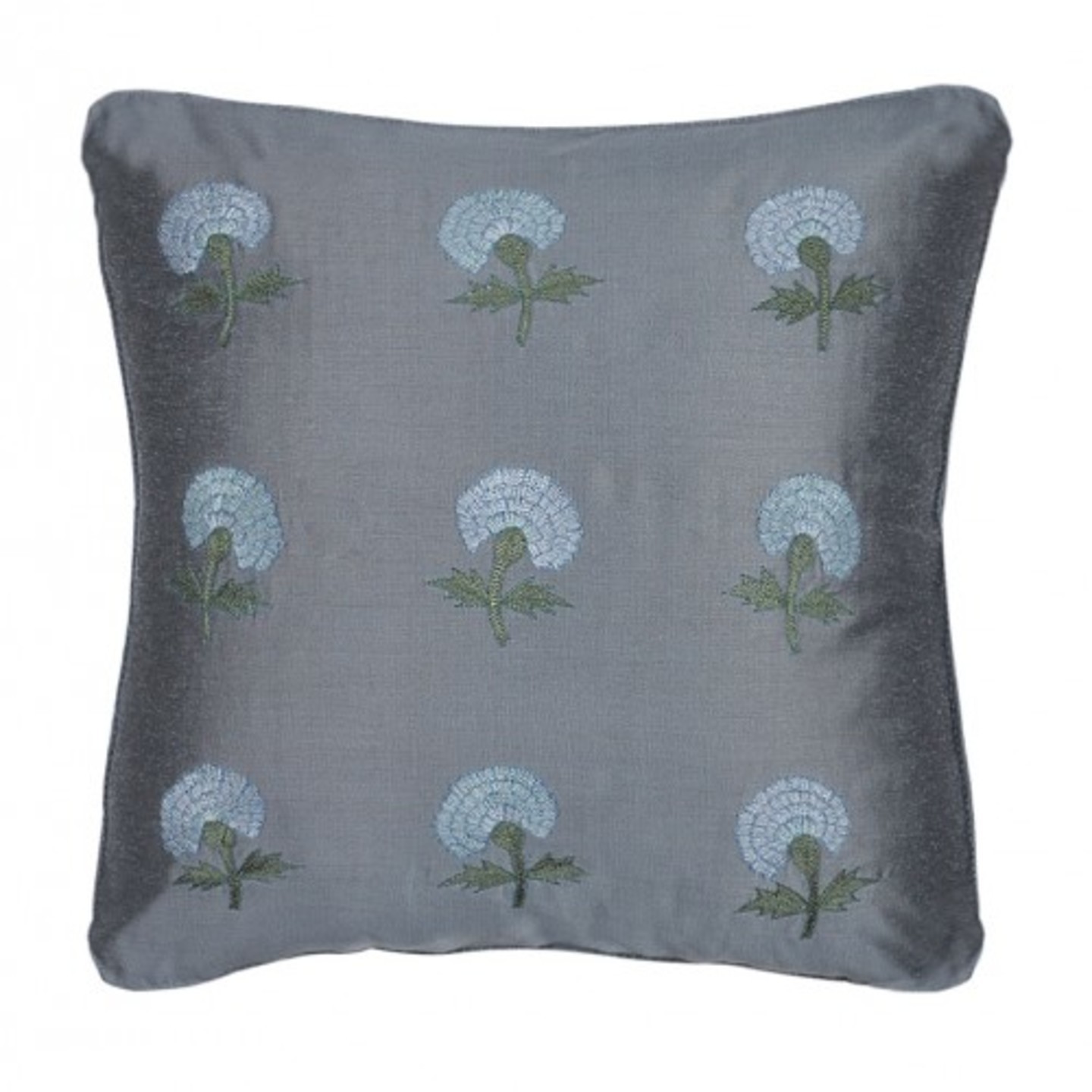 Marigold Embroidered Tassar Silk 16x16 Grey Cushion Cover