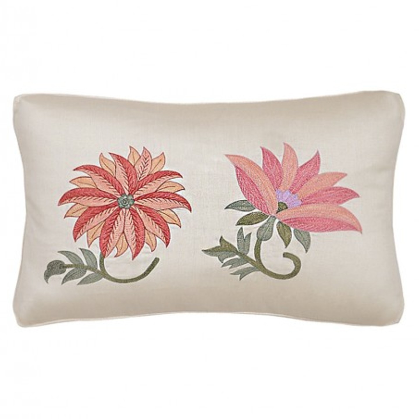 Floral Embroidered Tassar Silk 16x16 Red & pink Cushion Cover