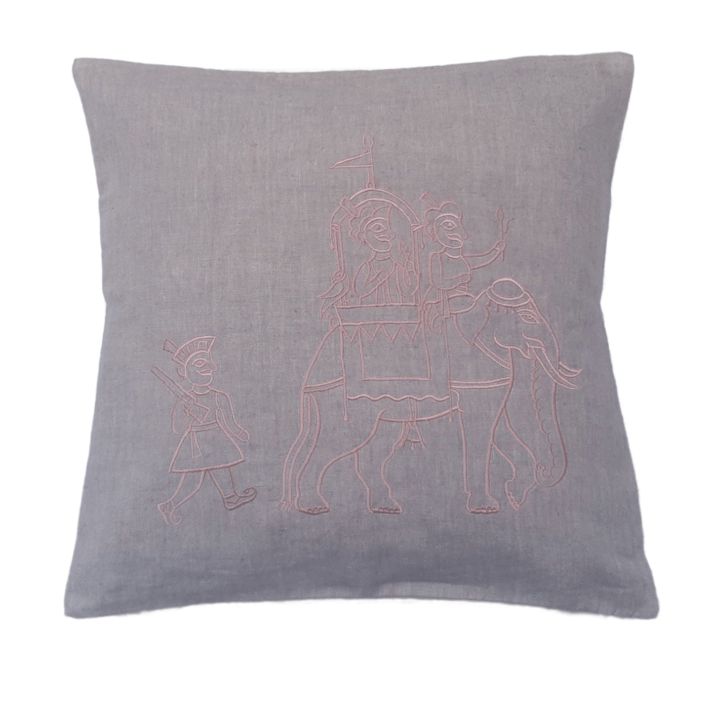 Elephant Embroidered Linen 16x16 Grey Cushion Cover
