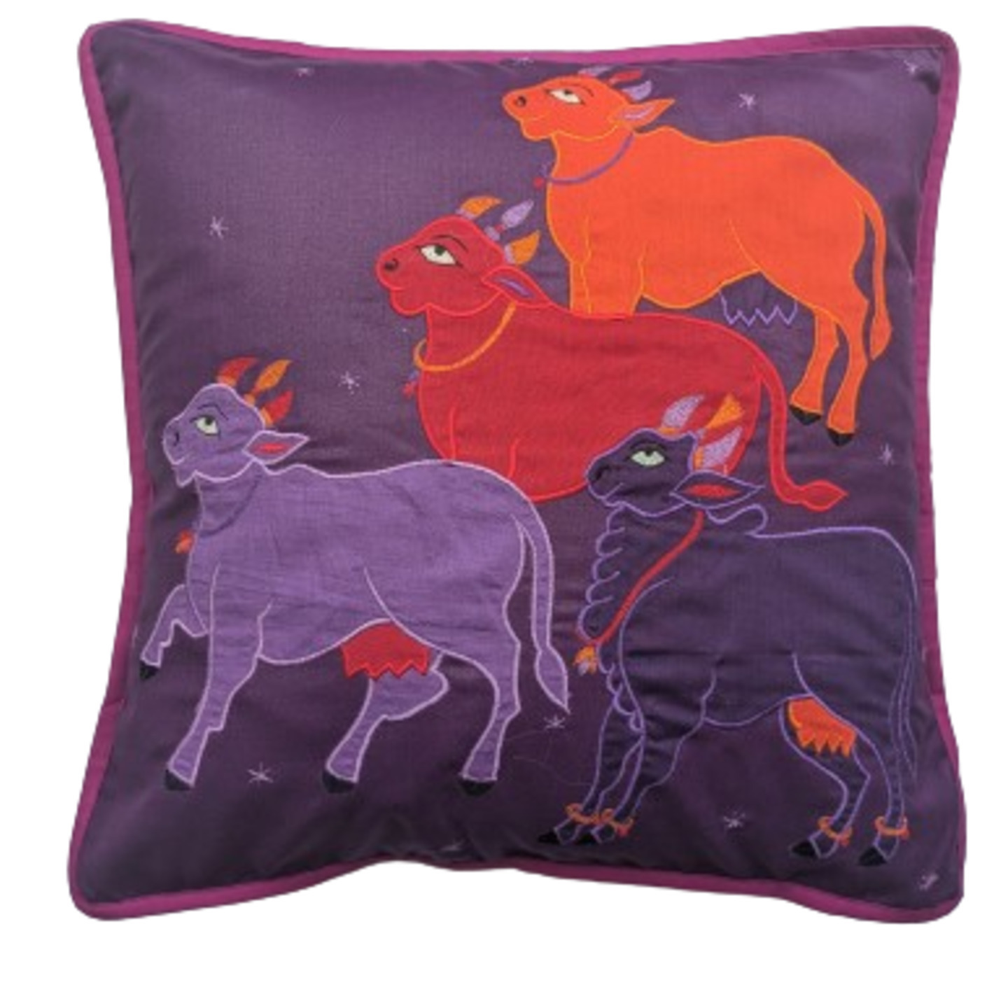 Nandi Embroidered Patchwork Dupion Silk 16x16 Purple Cushion Cover