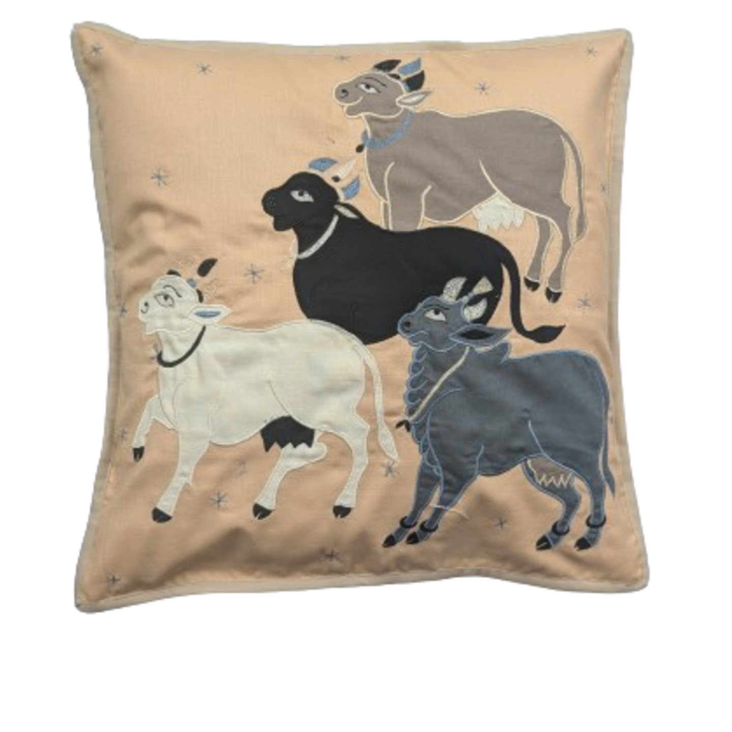 Nandi Embroidered Patchwork Silk 16x16 Dark Creme Cushion Cover