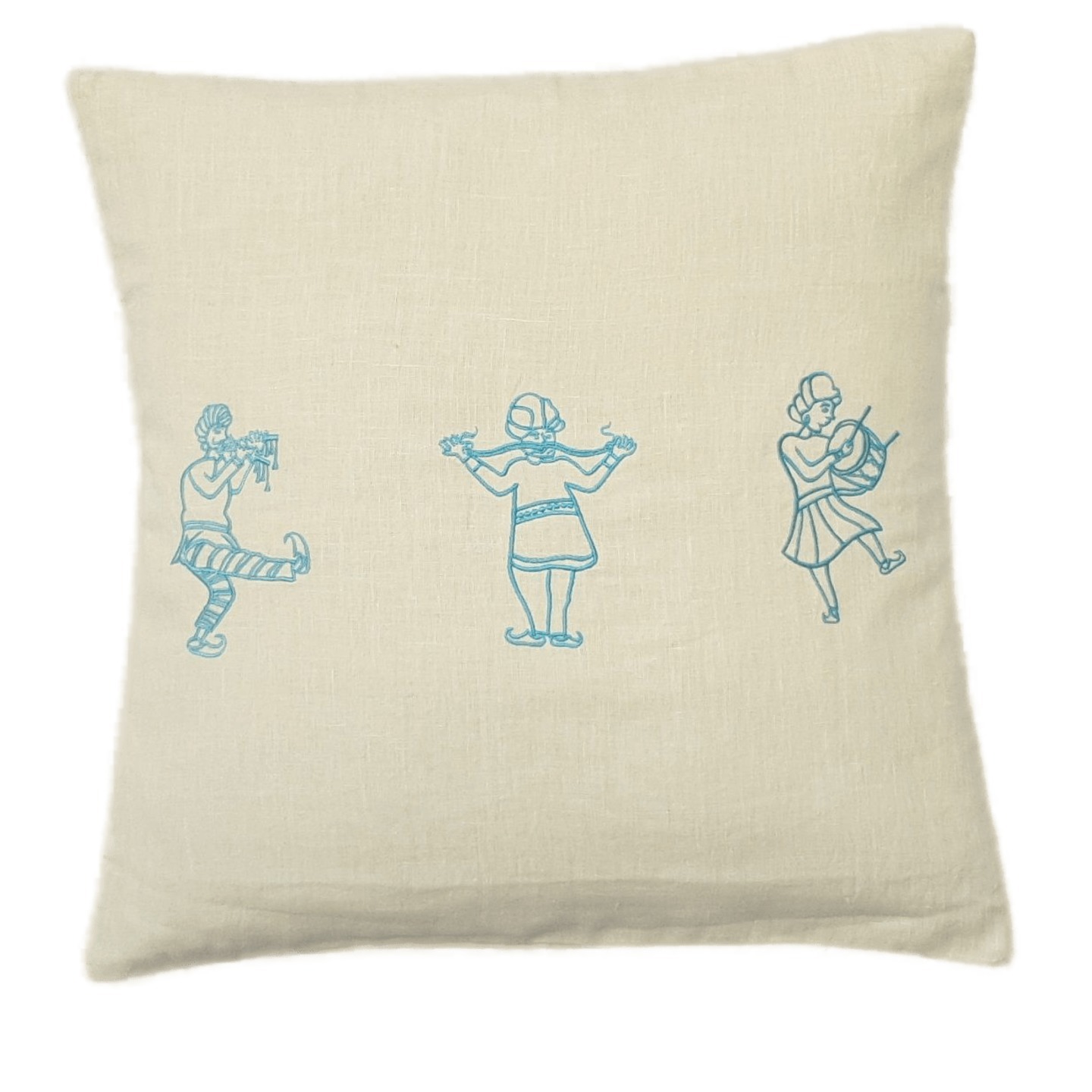 Band Baaja Embroidered Linen 16x16 Blue Cushion Cover