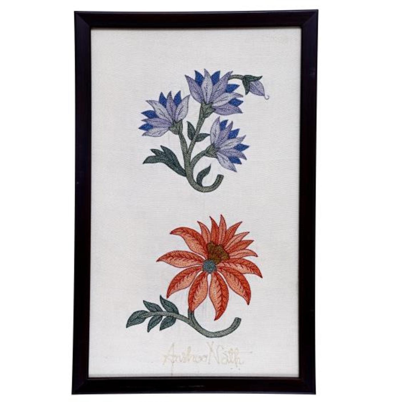 Marigold Embroidered Tassar Silk 12.7x7.6 Wall Art