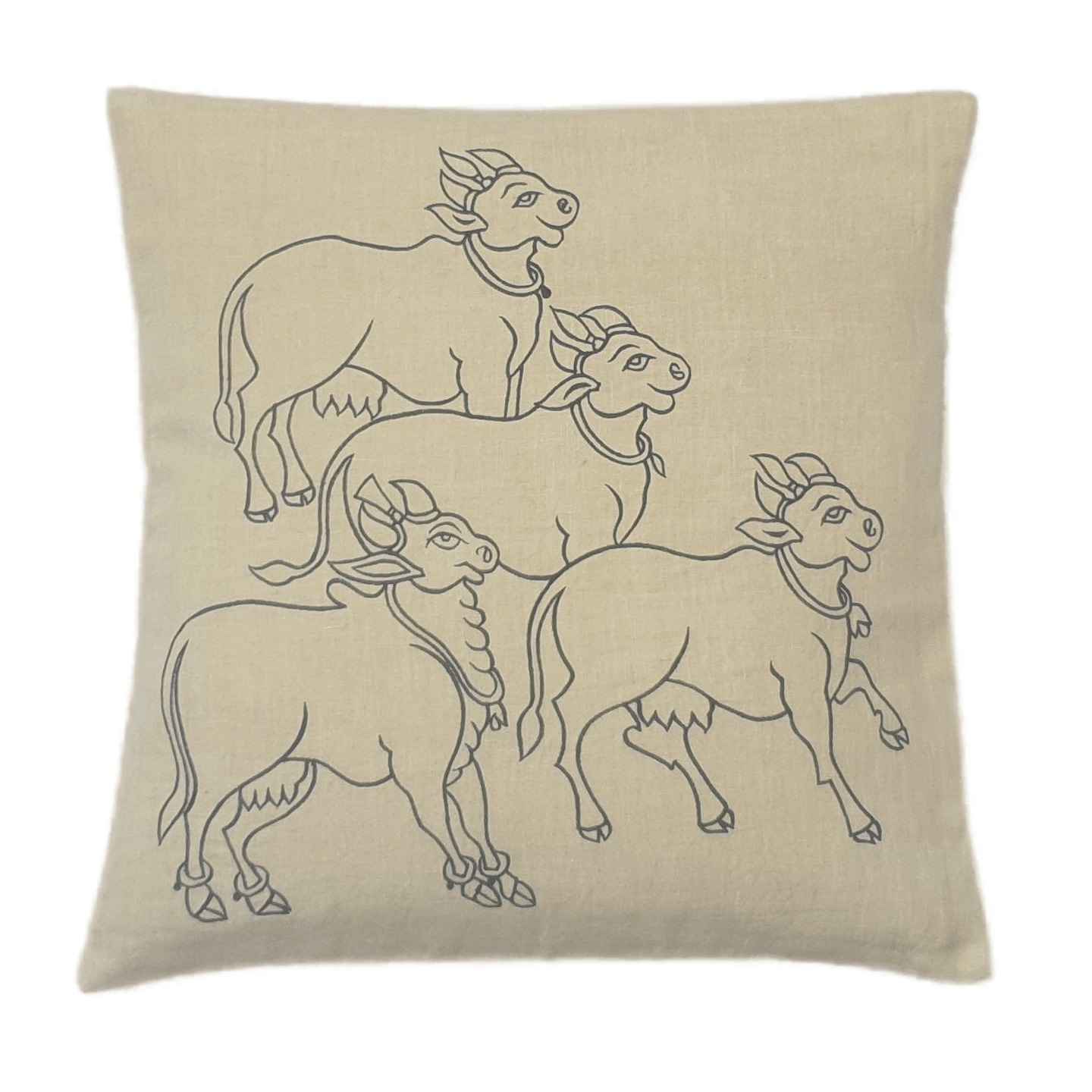 Nandi Embroidered Linen 16x16 Beige Cushion Cover