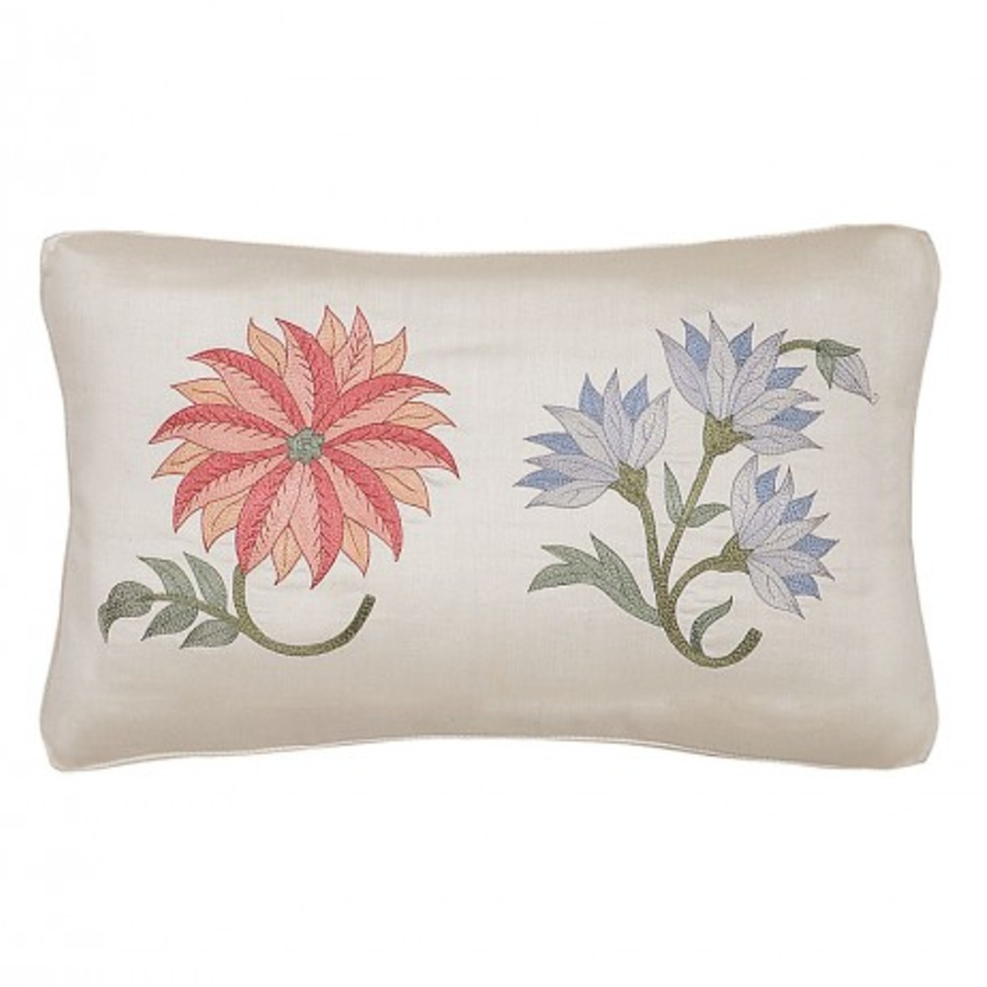Floral Embroidered Tassar Silk 16x16 Red & Blue Cushion Cover