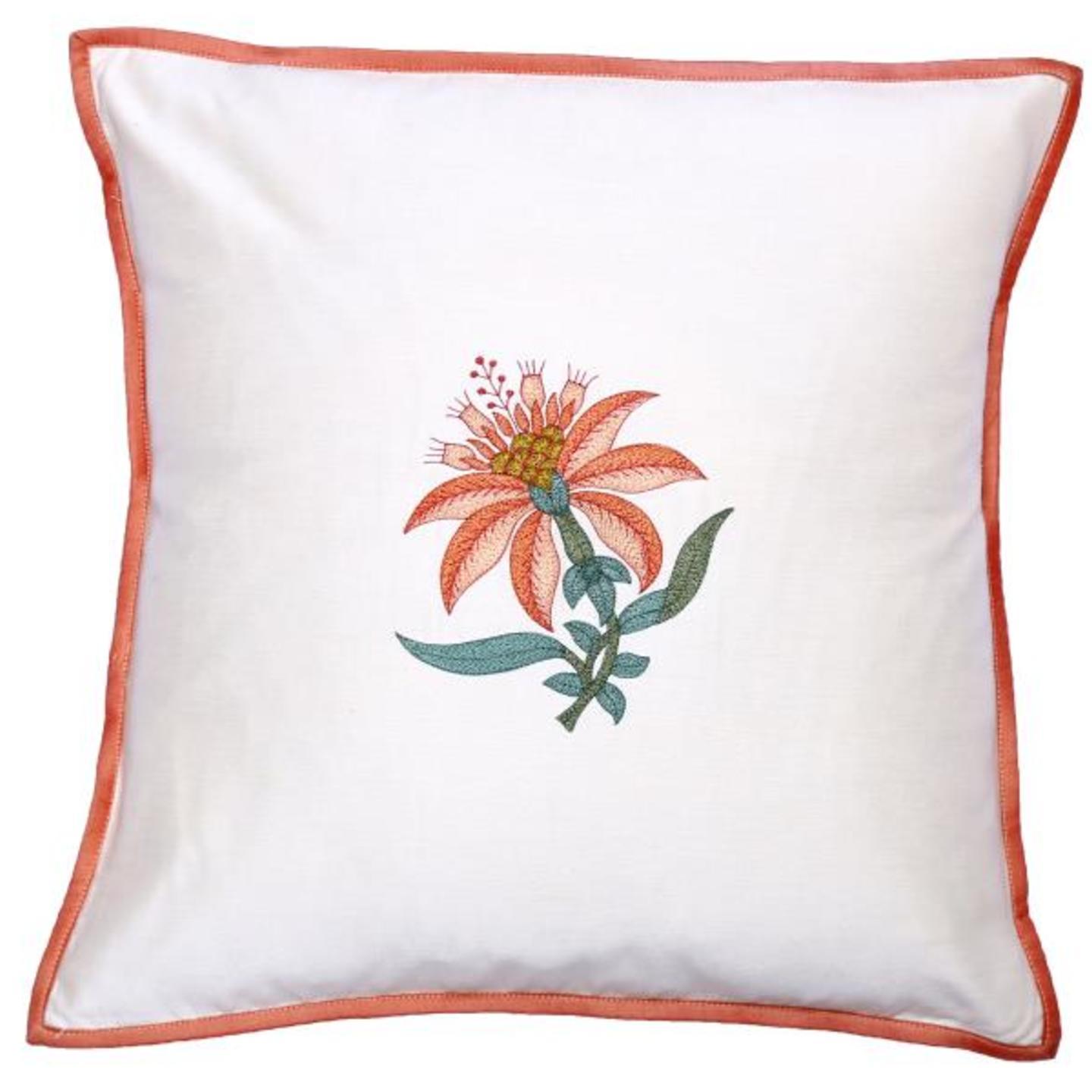 Floral Embroidered Tassar Silk 16x16 Rust Cushion Cover