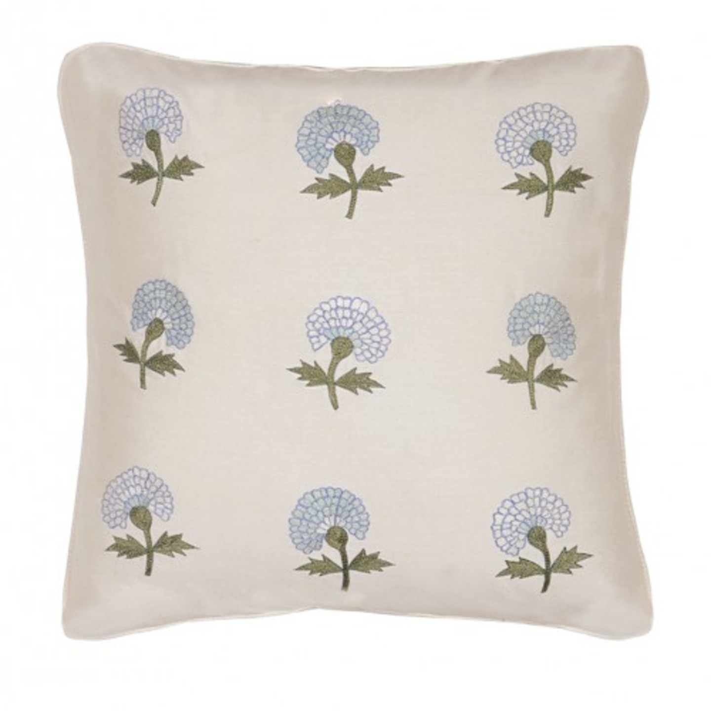 Marigold Embroidered Tassar Silk 16x16 Azure Cushion Cover