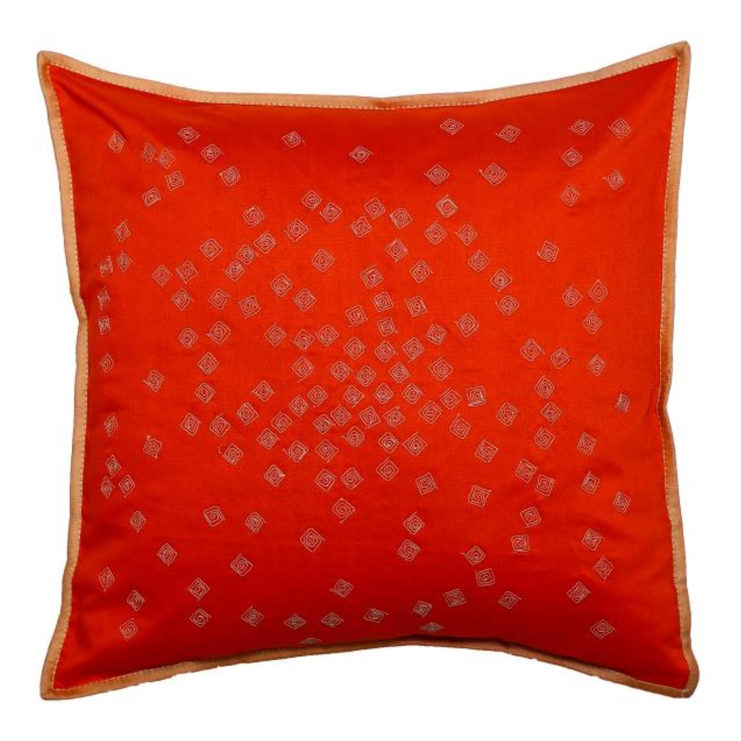 Mukesh Embroidered Tassar Silk 16x16 Red Cushion Cover