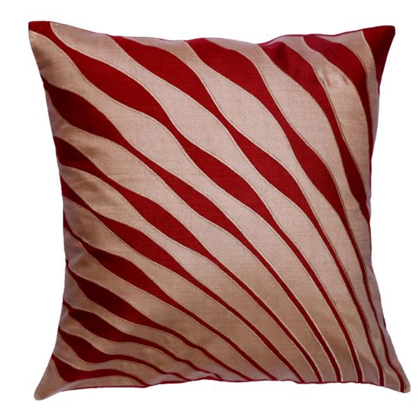 Mor Pankh Embroidered Patchwork Tassar Silk 16x16 Burgundy Cushion Cover
