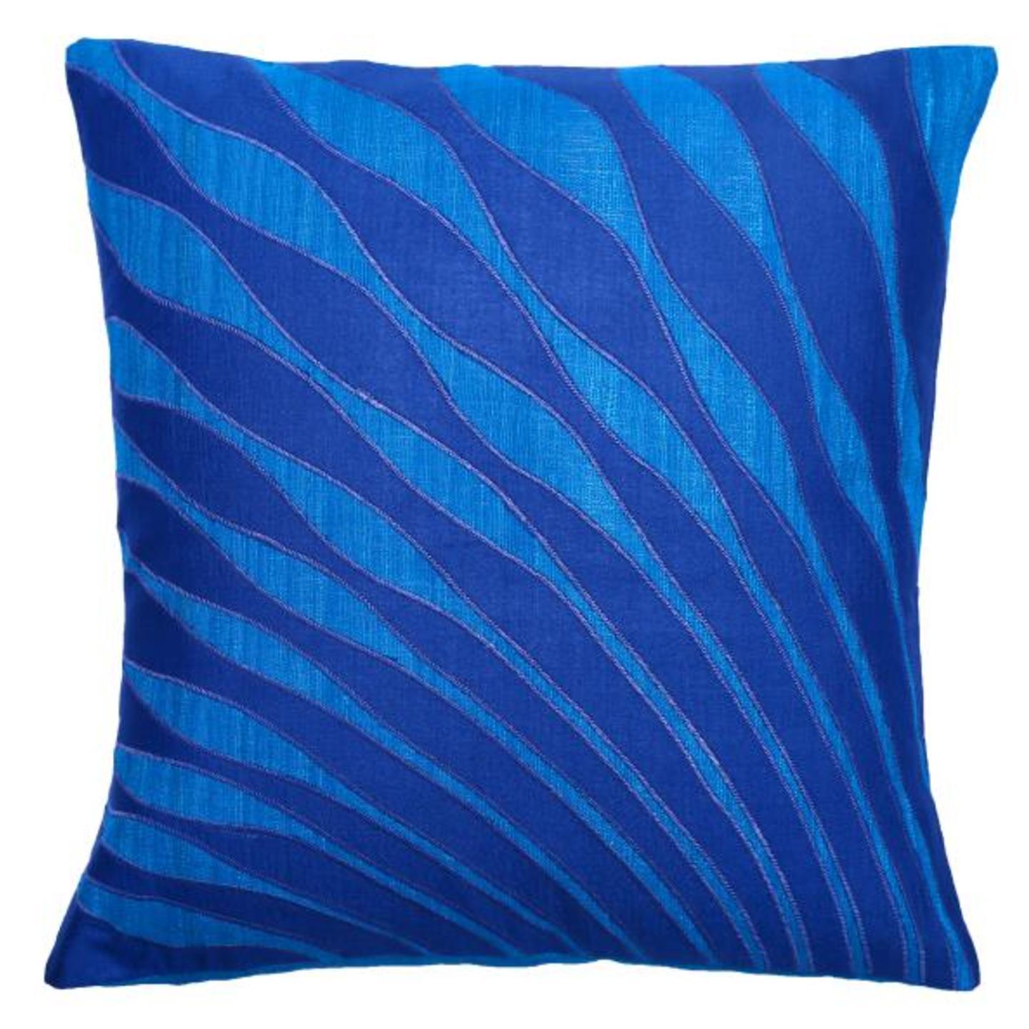 Mor Pankh Embroidered Patchwork Tassar Silk 16x16 Blue Cushion Cover