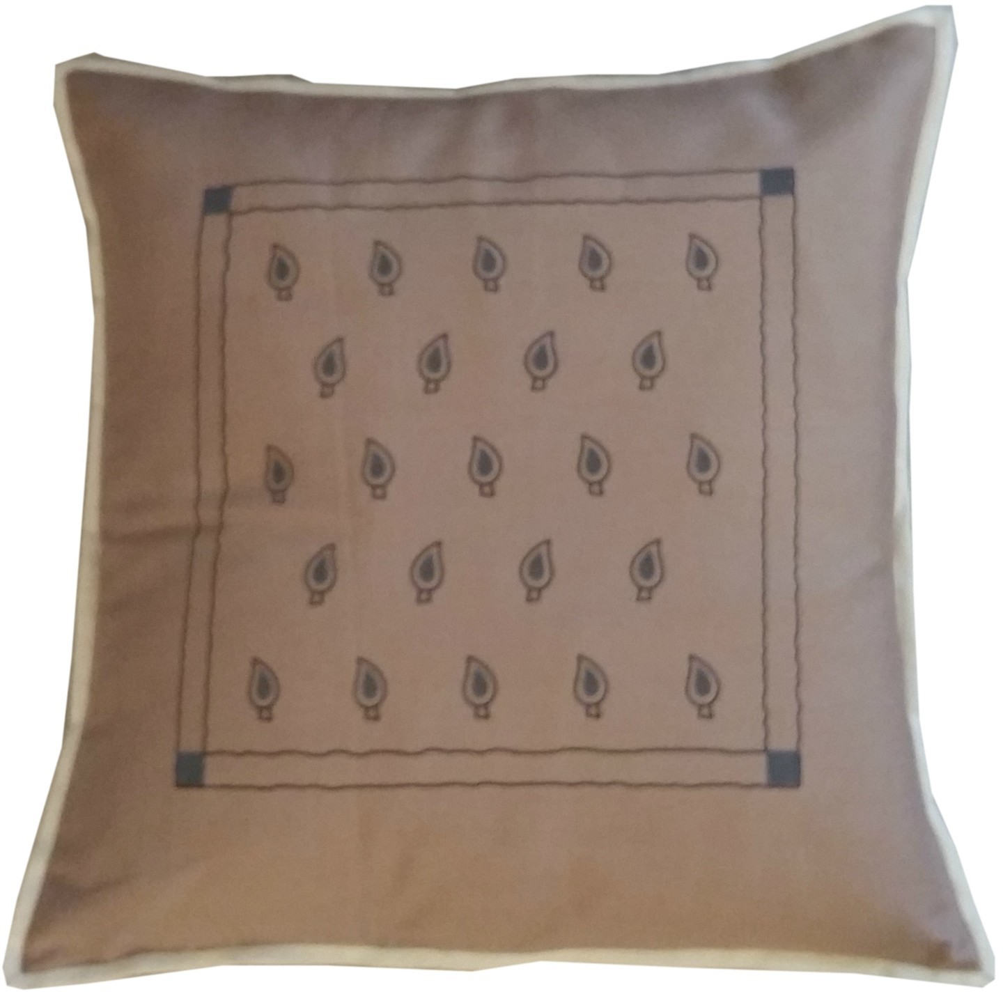 Dots Screen Printed Cotton 16x16 Beige Cushion Cover