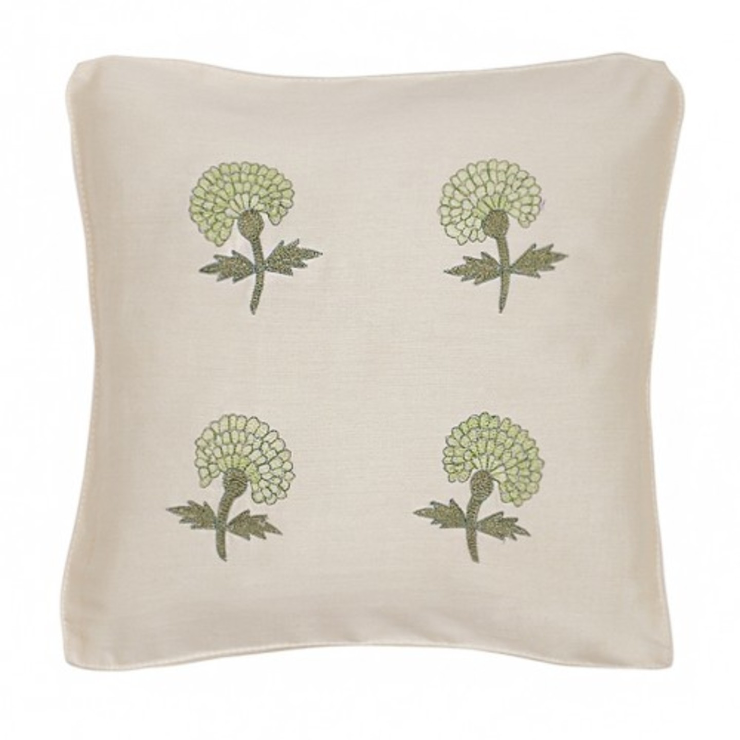 Marigold Embroidered Tassar Silk 12x12 Light Green Cushion Cover