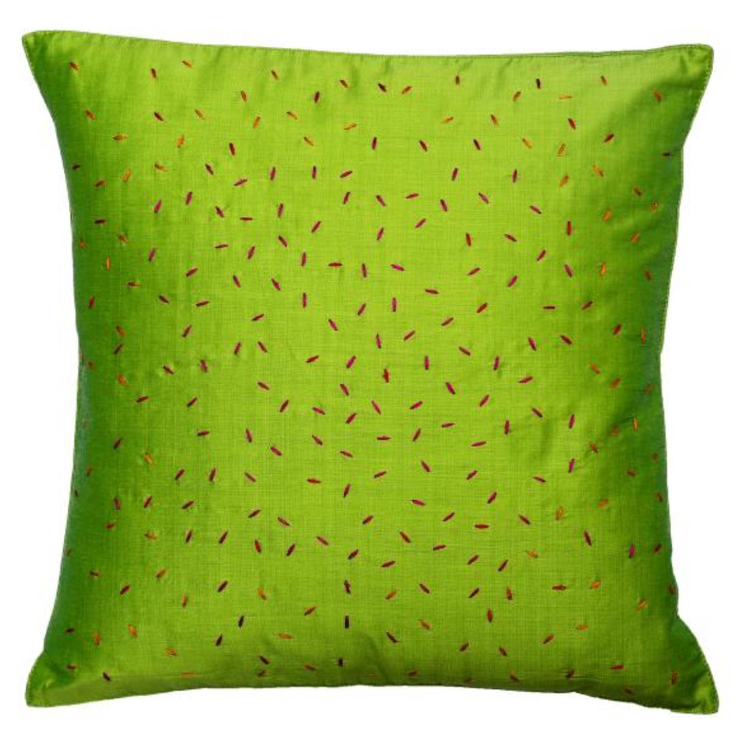 Chawal Embroidered Tassar Silk 16x16 Green Cushion Cover