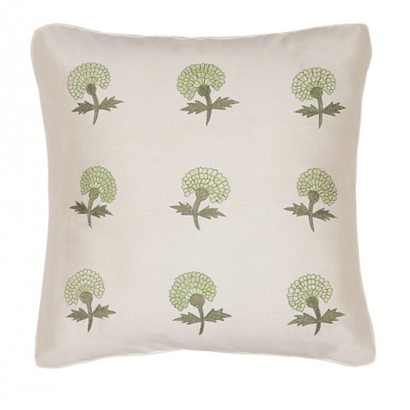 Marigold Embroidered Tassar Silk 16x16 Light Green Cushion Cover