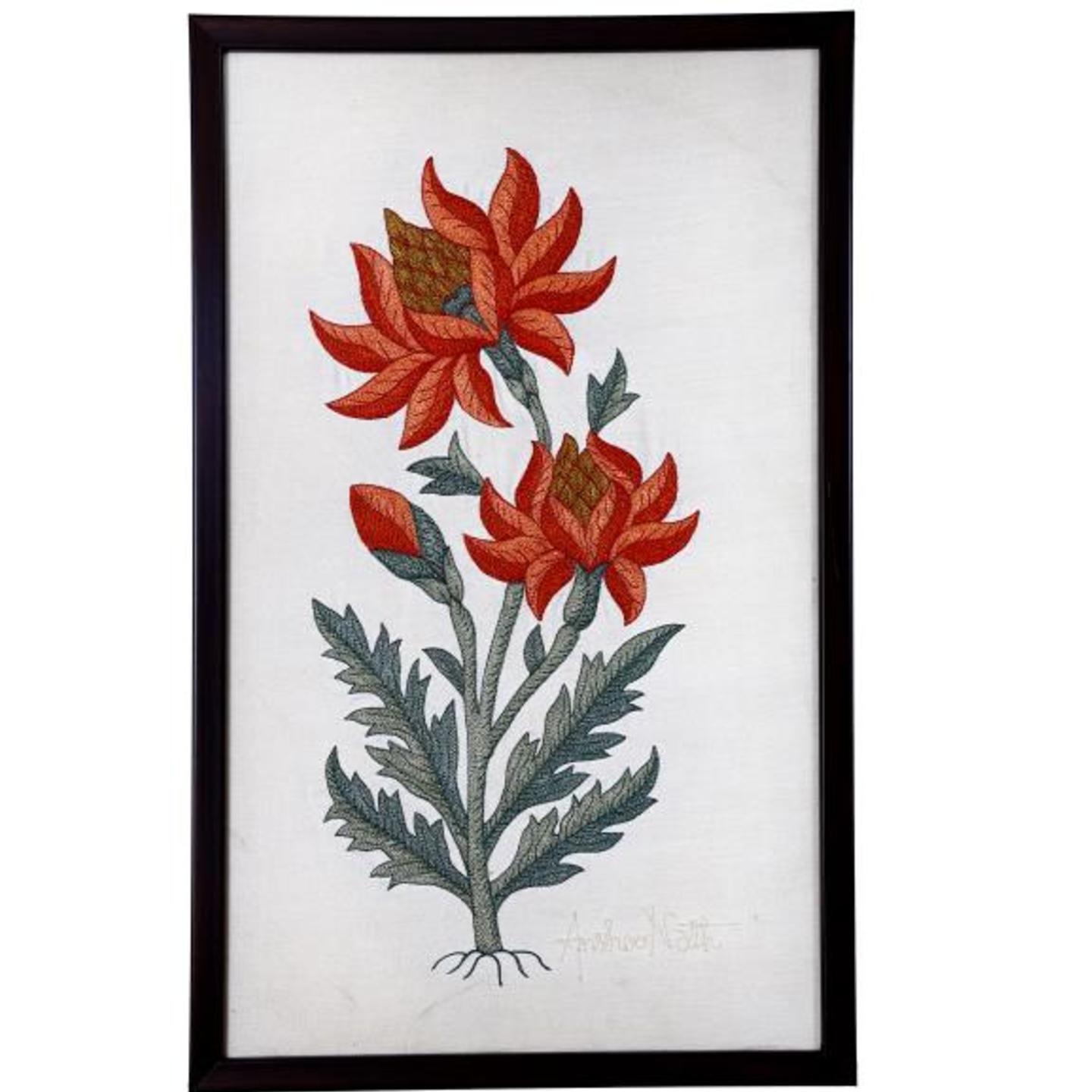 Marigold Embroidered Tassar Silk 17.5x10.5 Wall Art