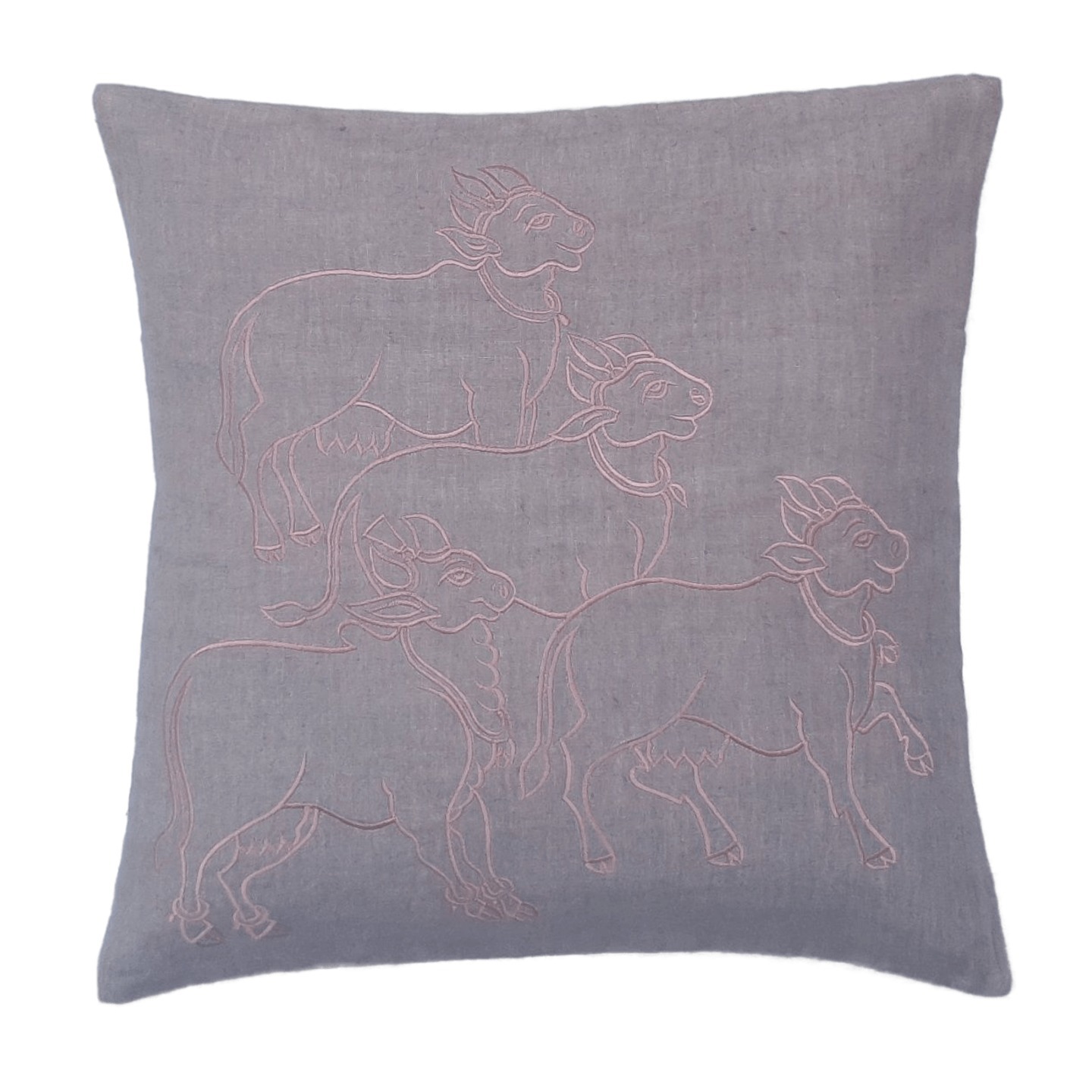 Nandi Embroidered Linen 16x16 Grey Cushion Cover