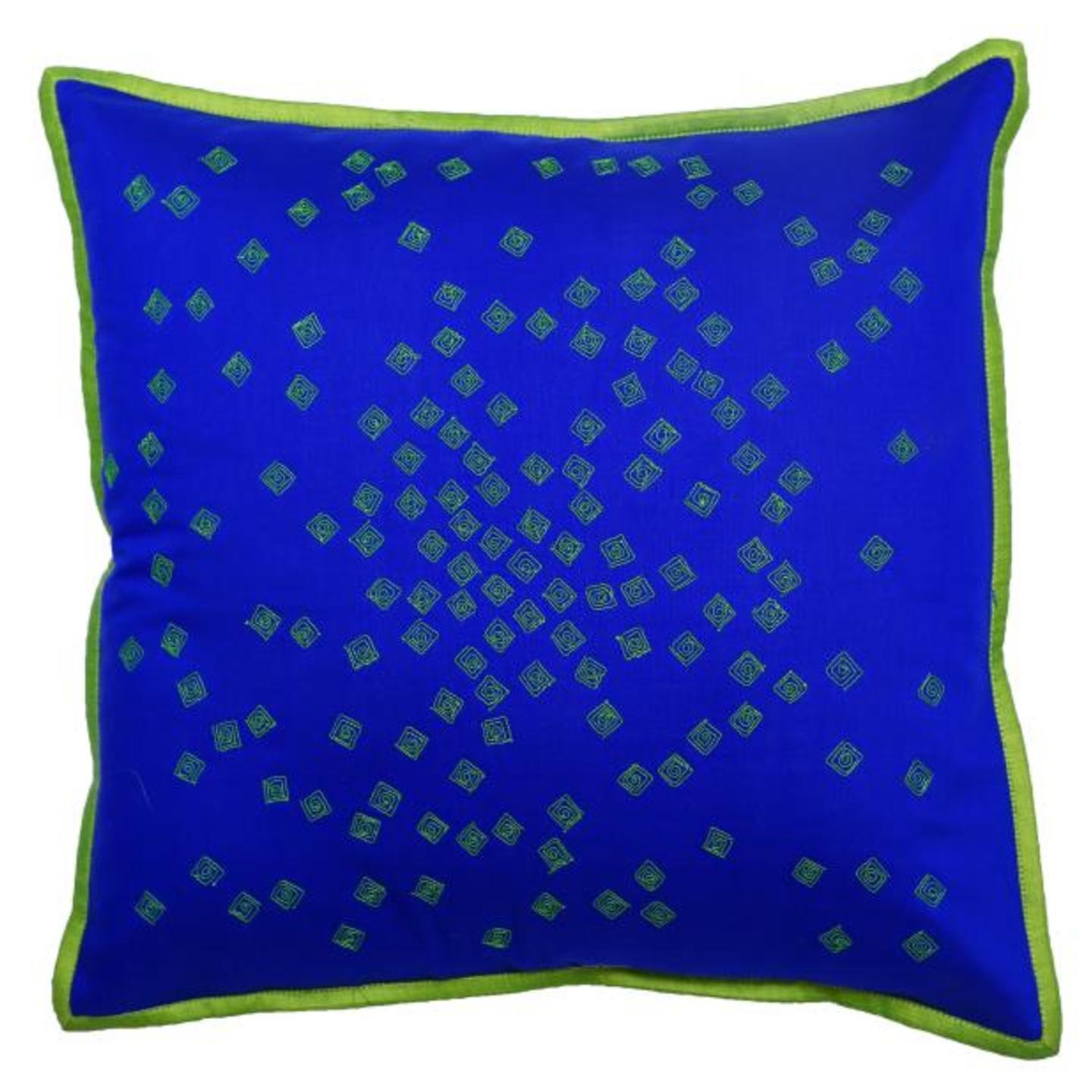 Mukesh Embroidered Tassar Silk 16x16 Blue Cushion Cover