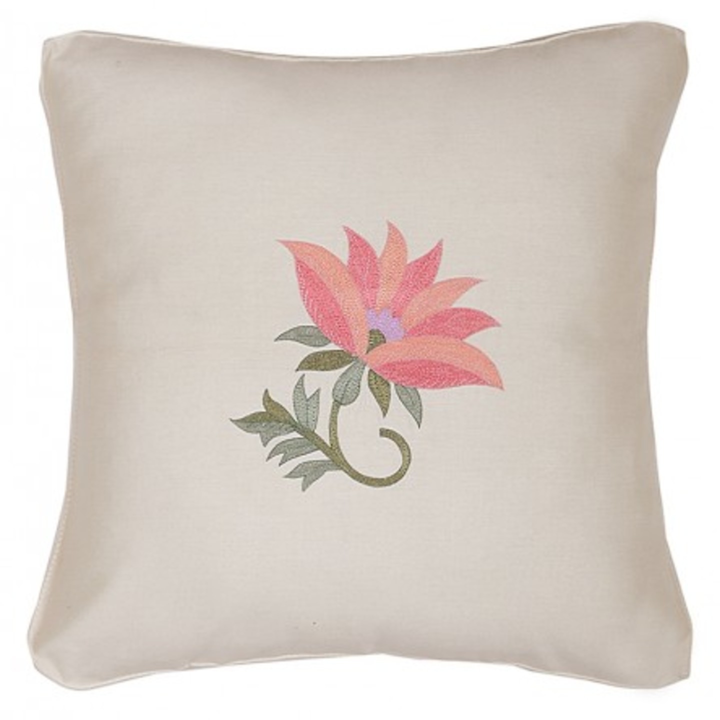 Floral Embroidered Tassar Silk 16x16 Pink & Baby Pink Cushion Cover