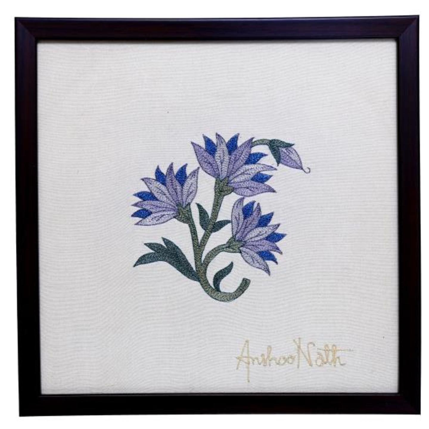Marigold Embroidered Tassar Silk 9.5x9.5 Wall Art