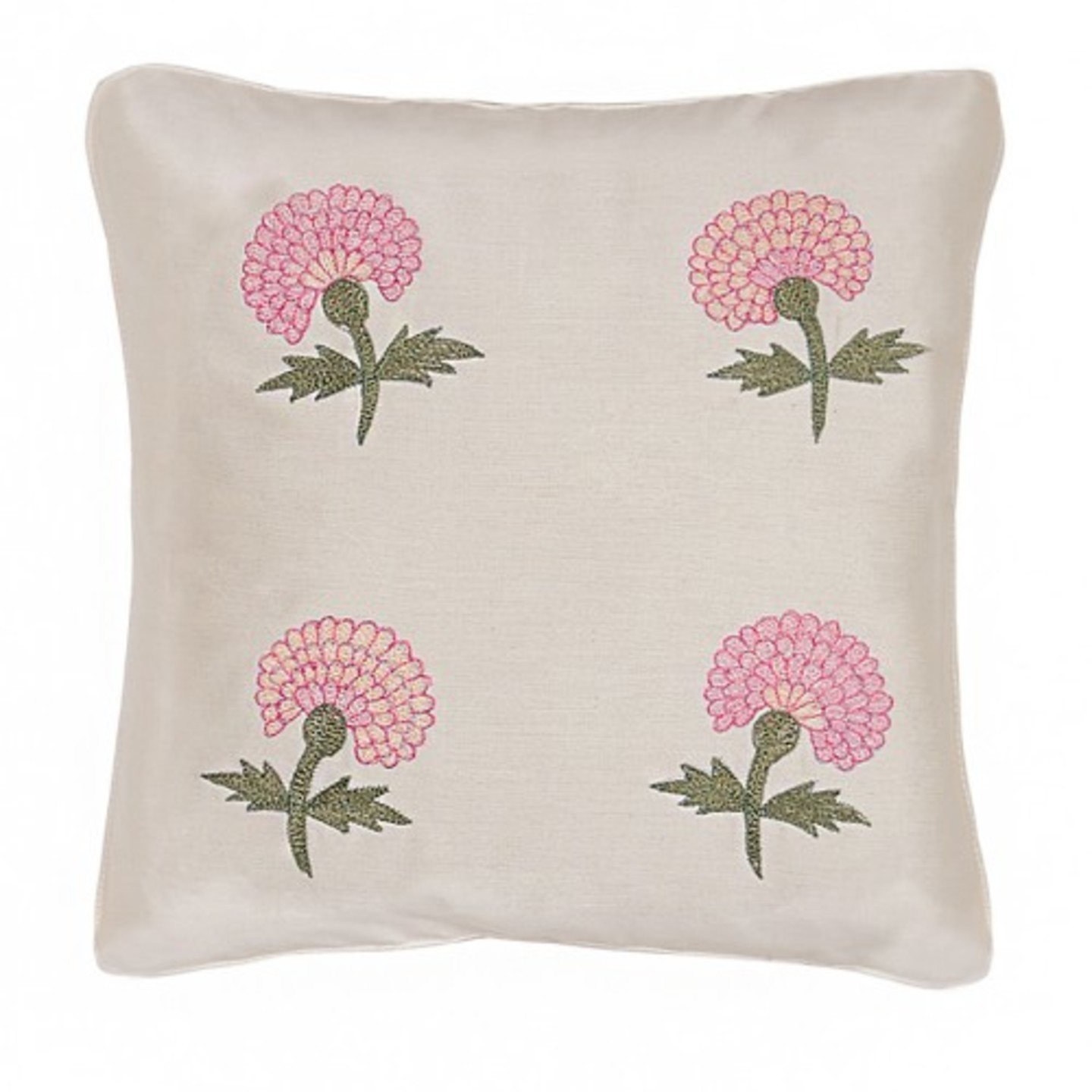 Marigold Embroidered Tassar Silk 12x12 Pink Cushion Cover