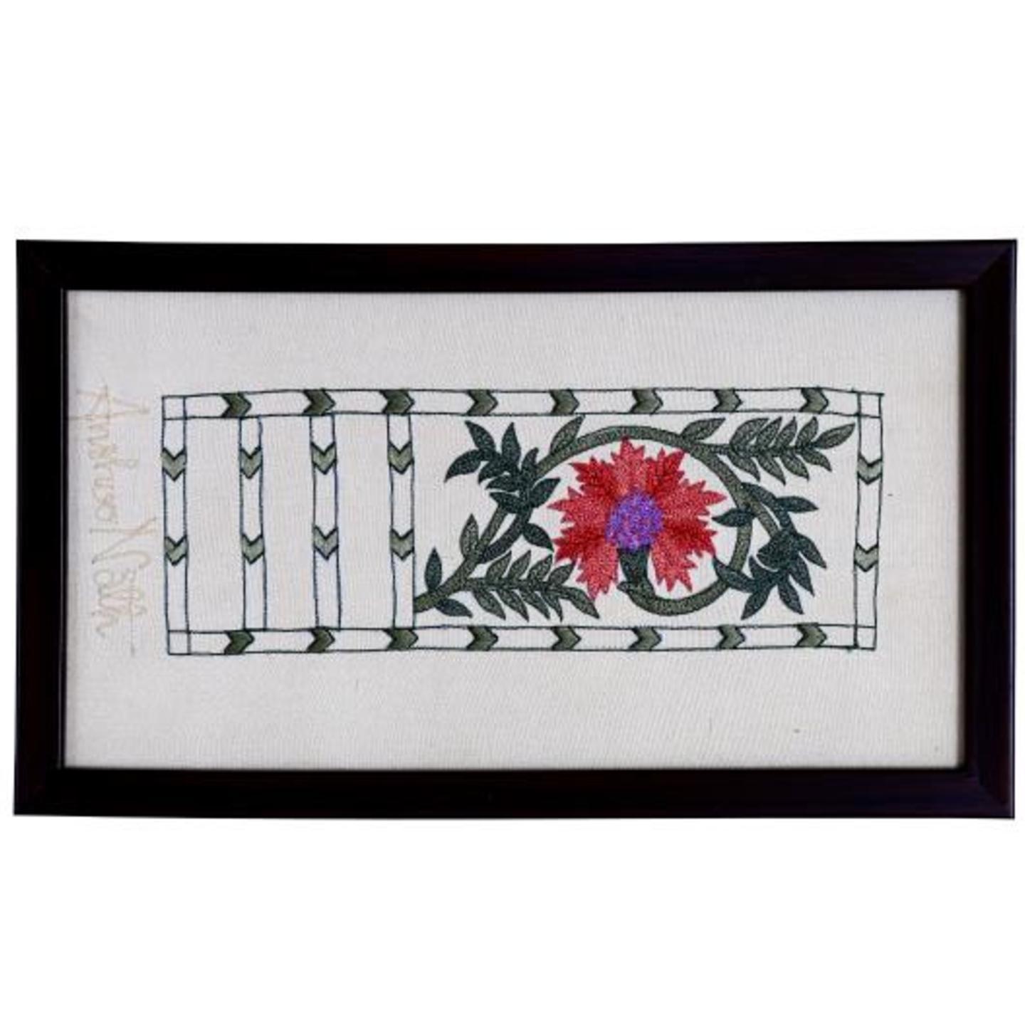 Marigold Embroidered Tassar Silk 10.8x5.6 Wall Art
